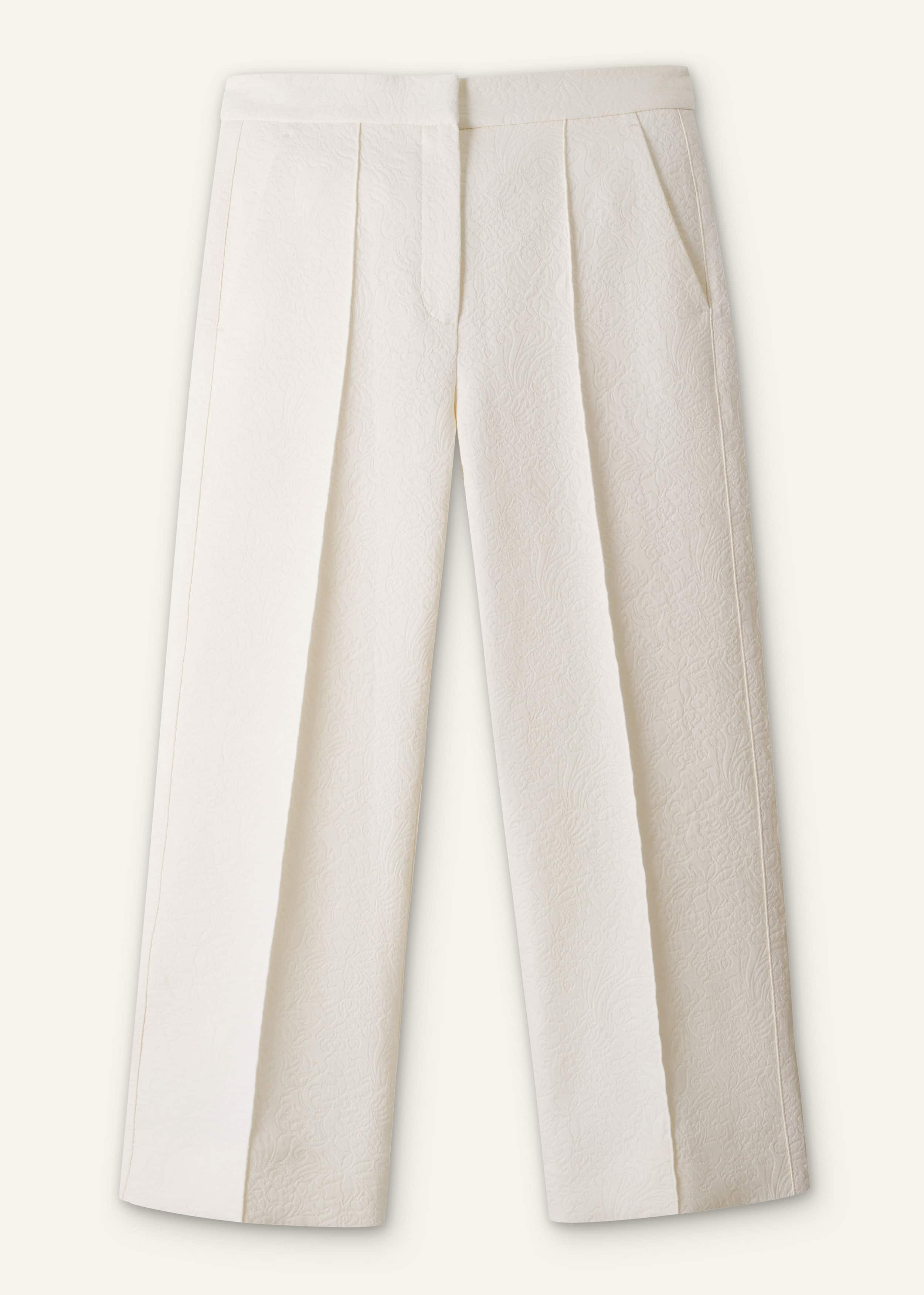 Ivory Luxe Jacquard Straight Crop Pant