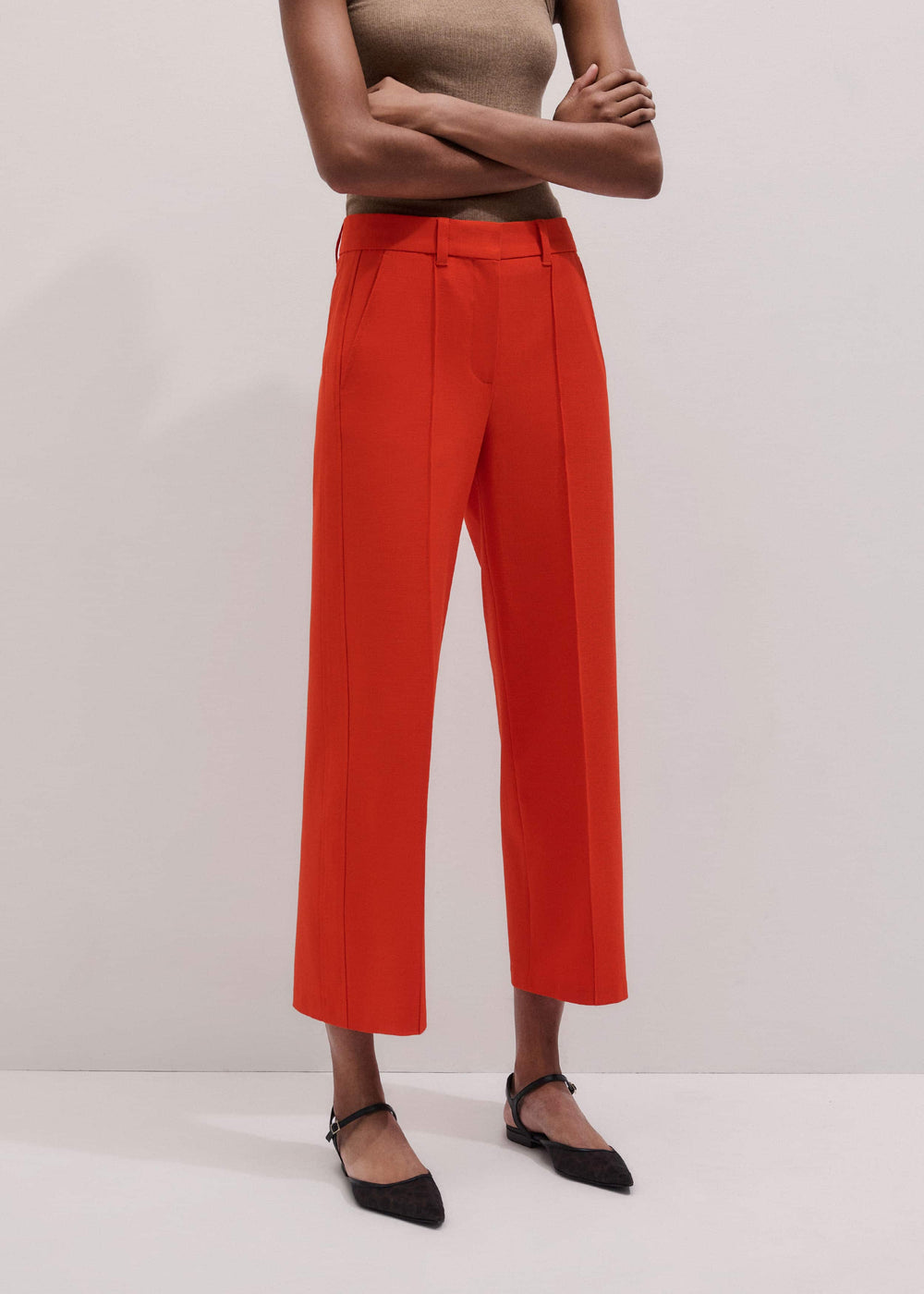 Orange Straight Crop Tailored Pant