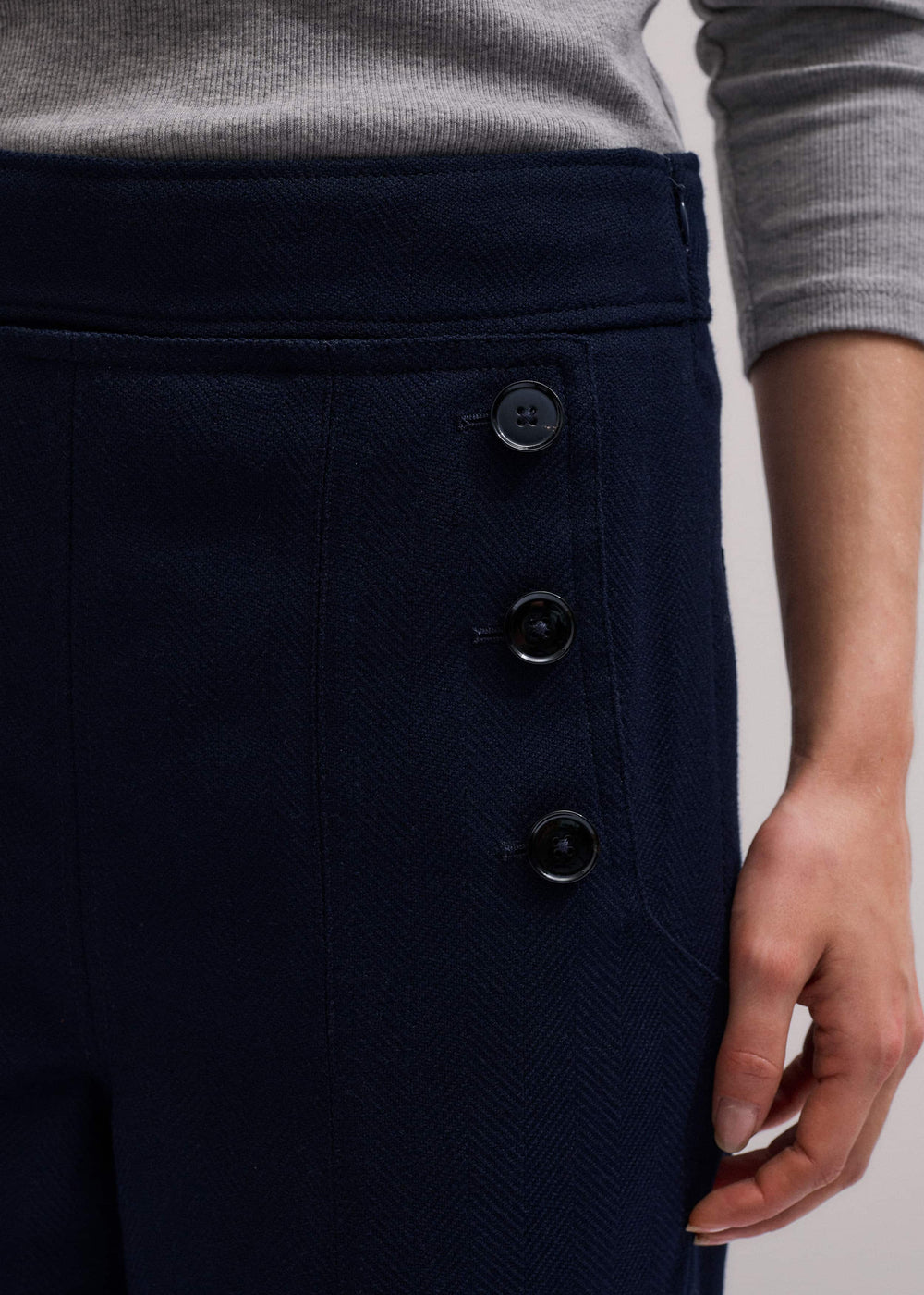 Navy Button Front Straight Crop Pant