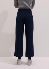 Navy Button Front Straight Crop Pant
