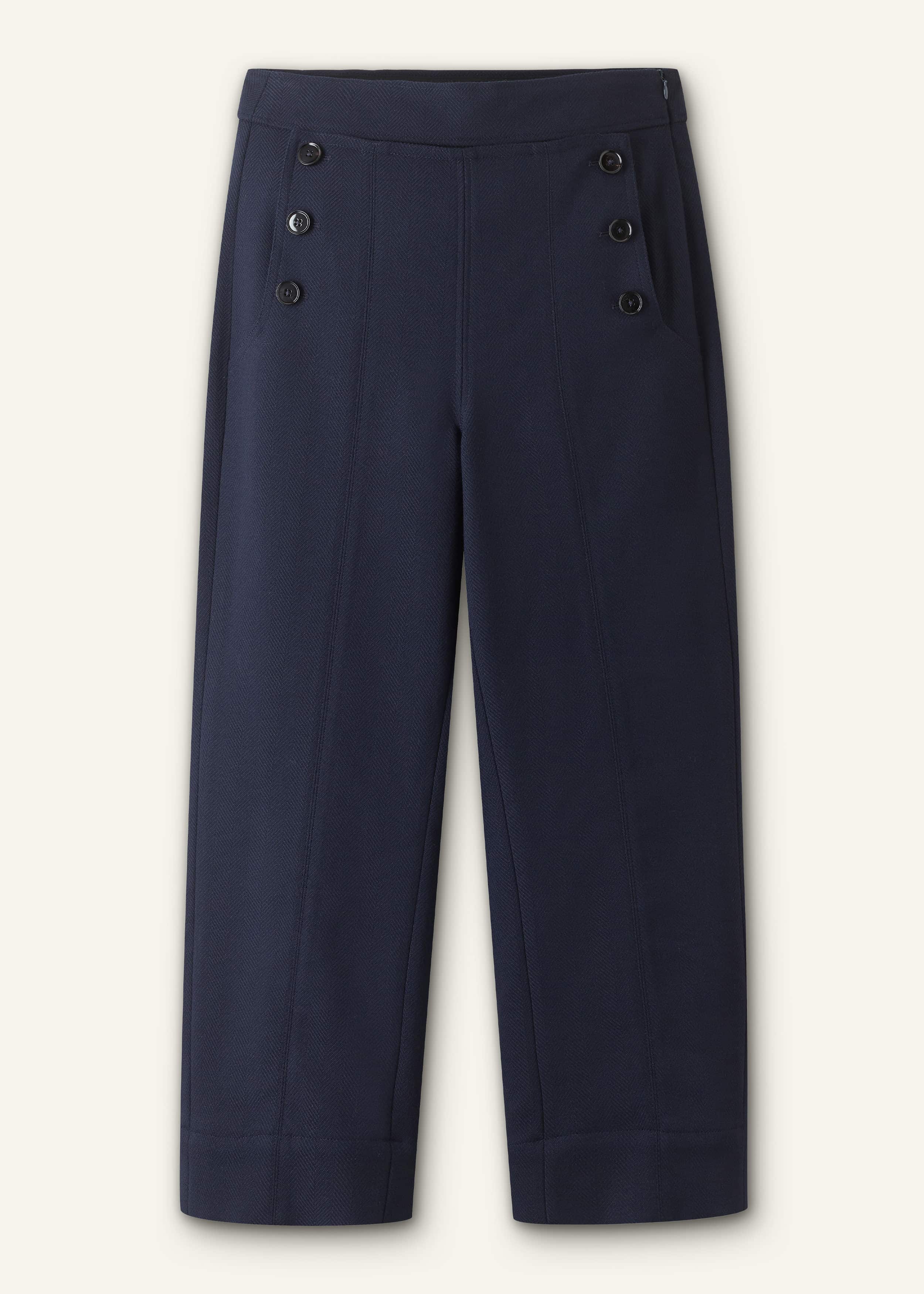 Navy Button Front Straight Crop Pant