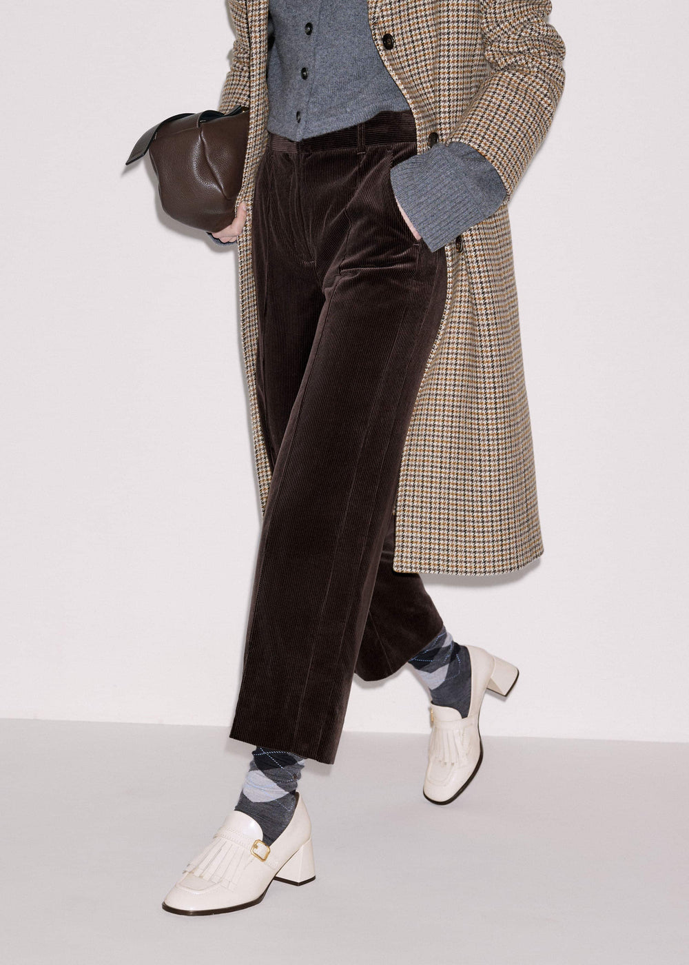 Brown Italian Cord Straight Crop Pant