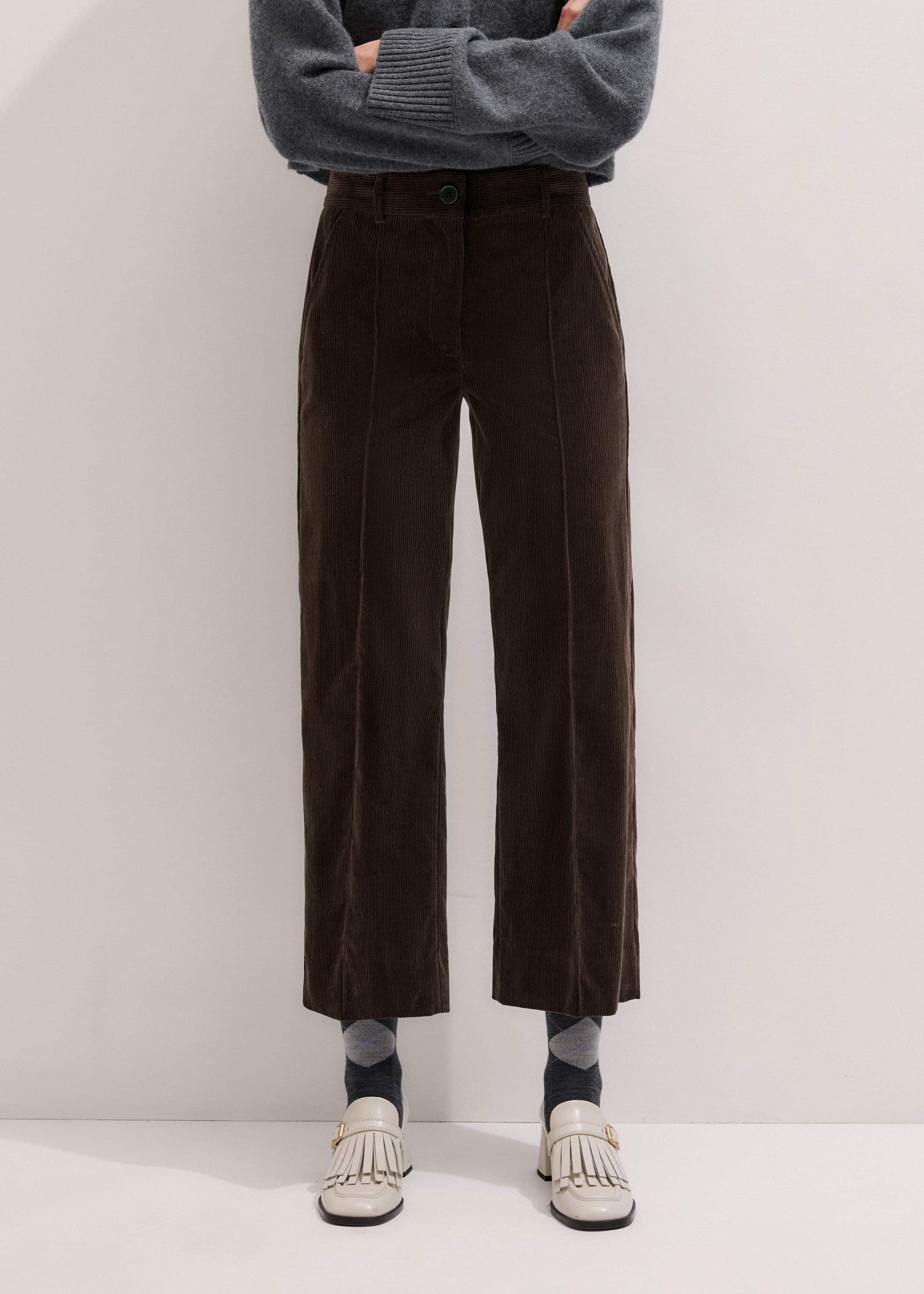 Brown Italian Cord Straight Crop Pant