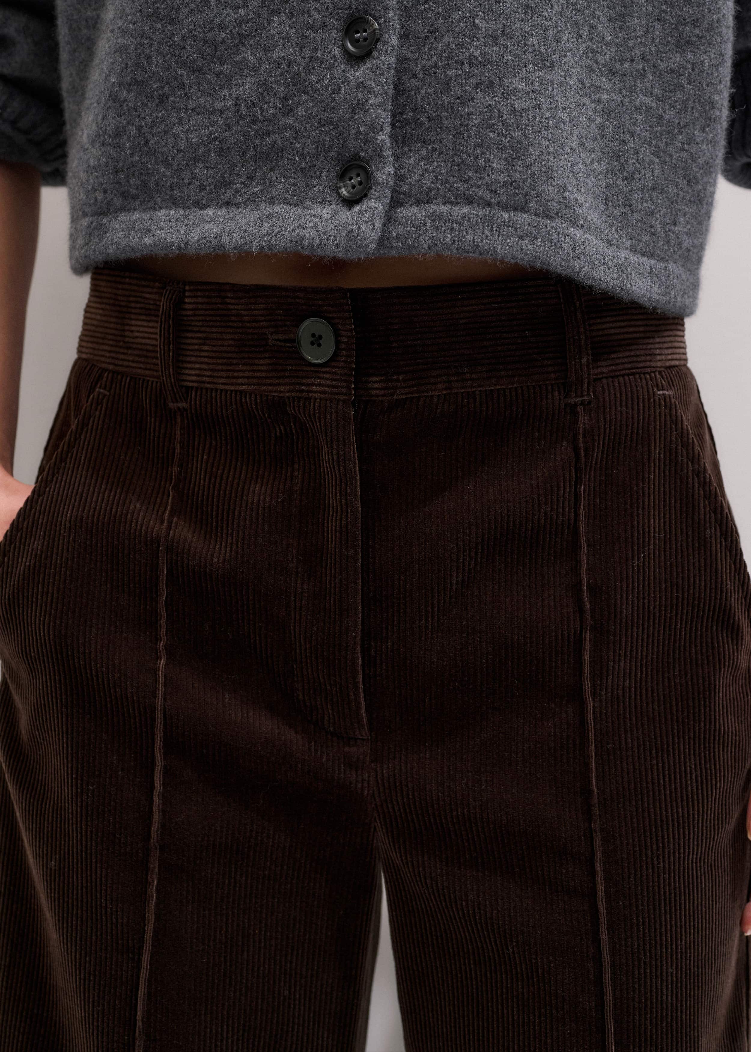 Brown Italian Cord Straight Crop Pant