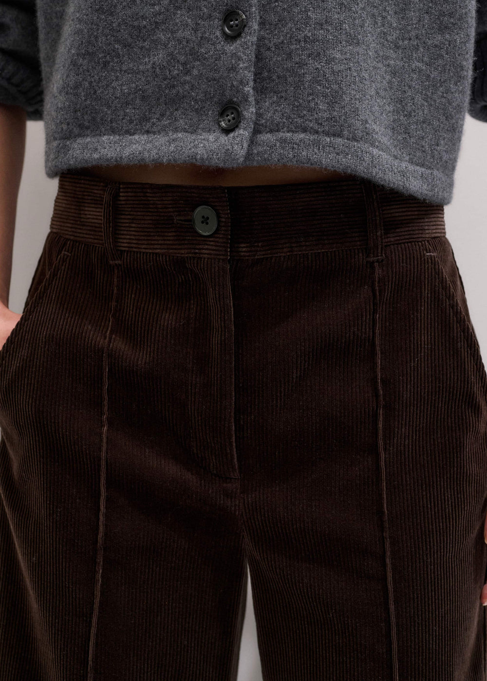 Brown Italian Cord Straight Crop Pant