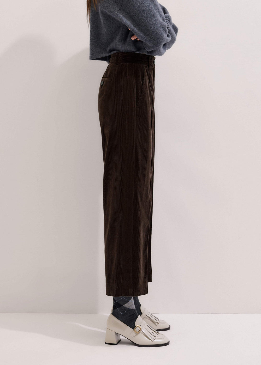 Brown Italian Cord Straight Crop Pant
