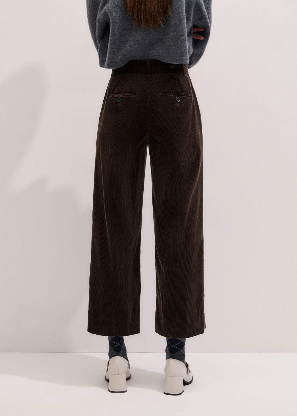 Brown Italian Cord Straight Crop Pant
