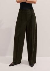 Olive Green Pintuck Tapered Pant
