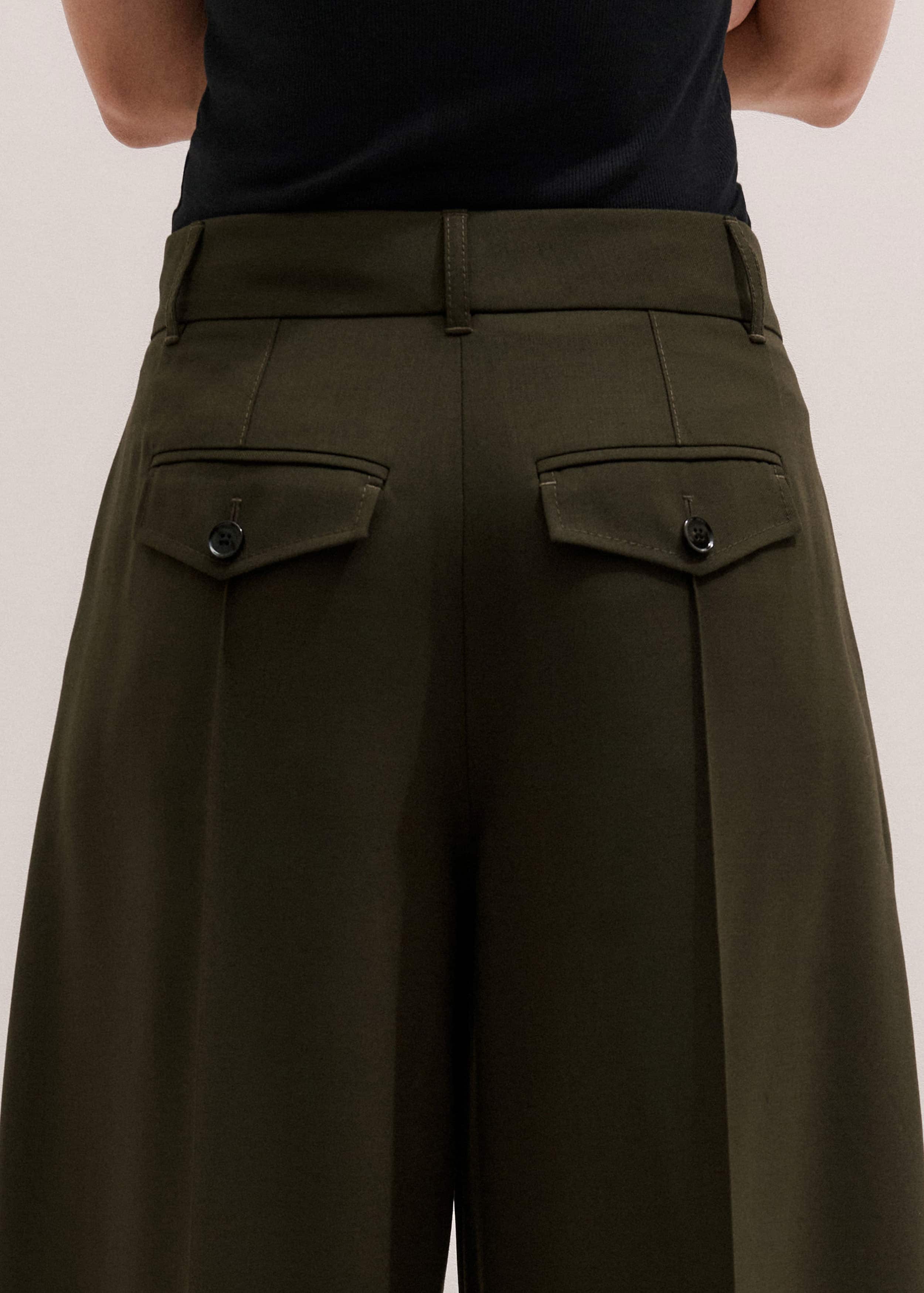 Olive Green Pintuck Tapered Pant