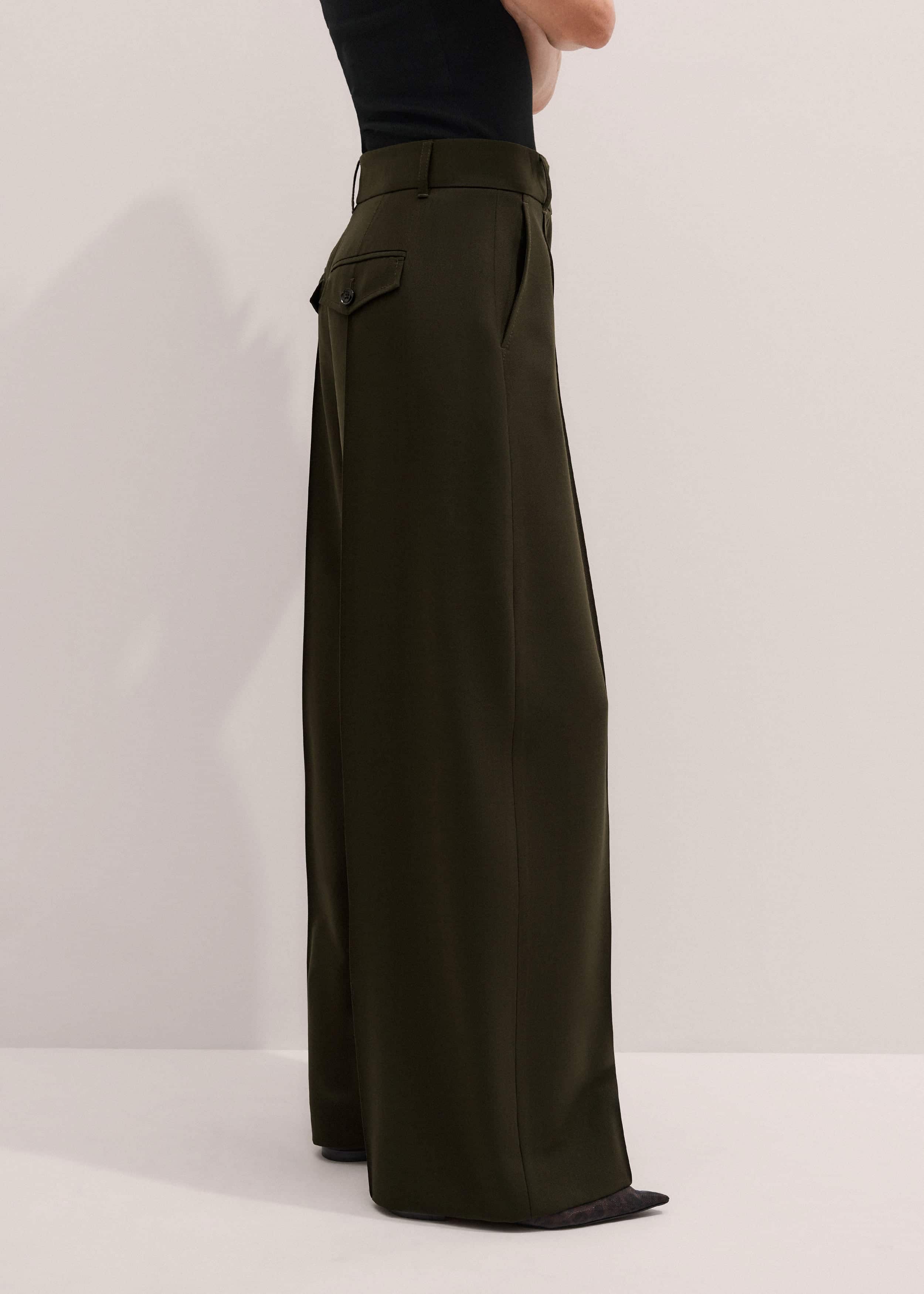 Olive Green Pintuck Tapered Pant