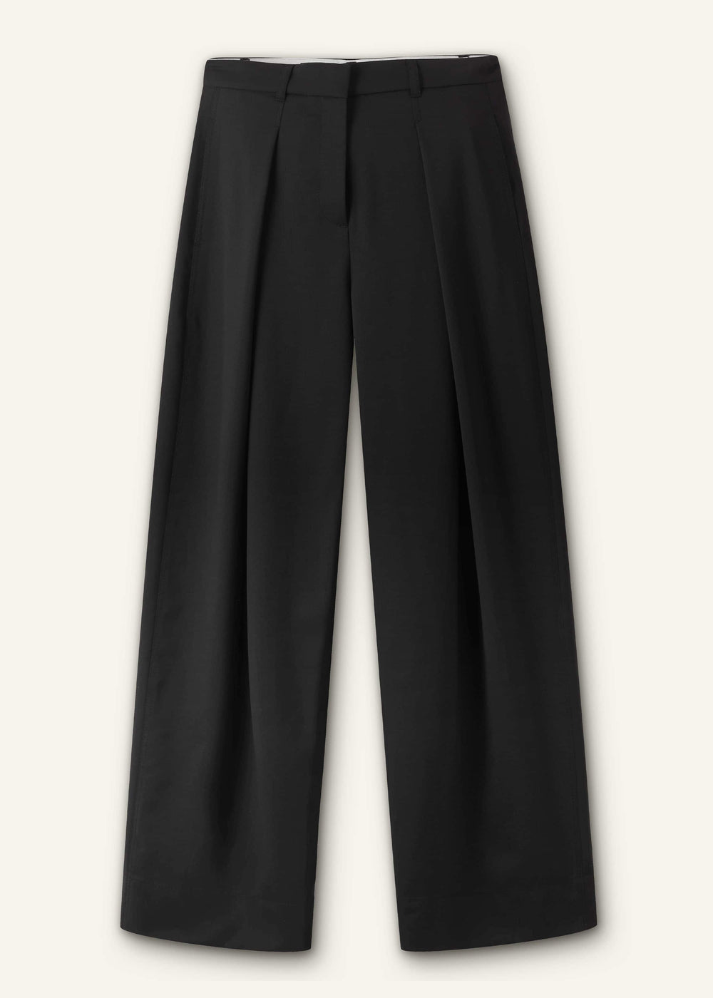 Black Wool Exaggerated Tapered Pleat Pant