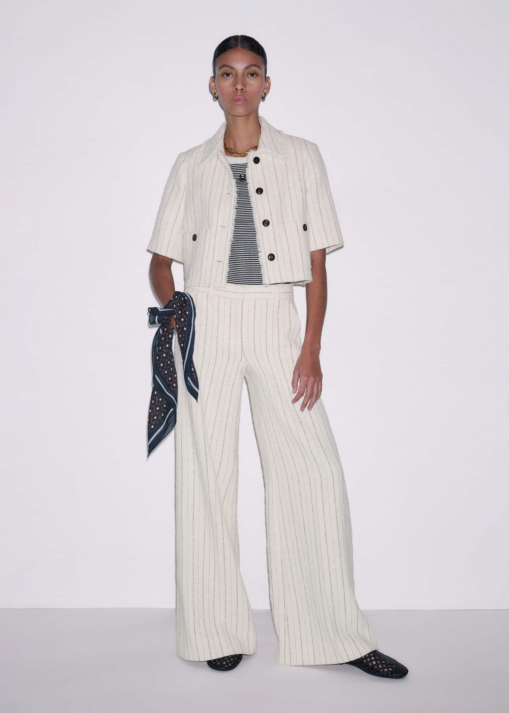 Ivory Striped Leg Elongator Pant