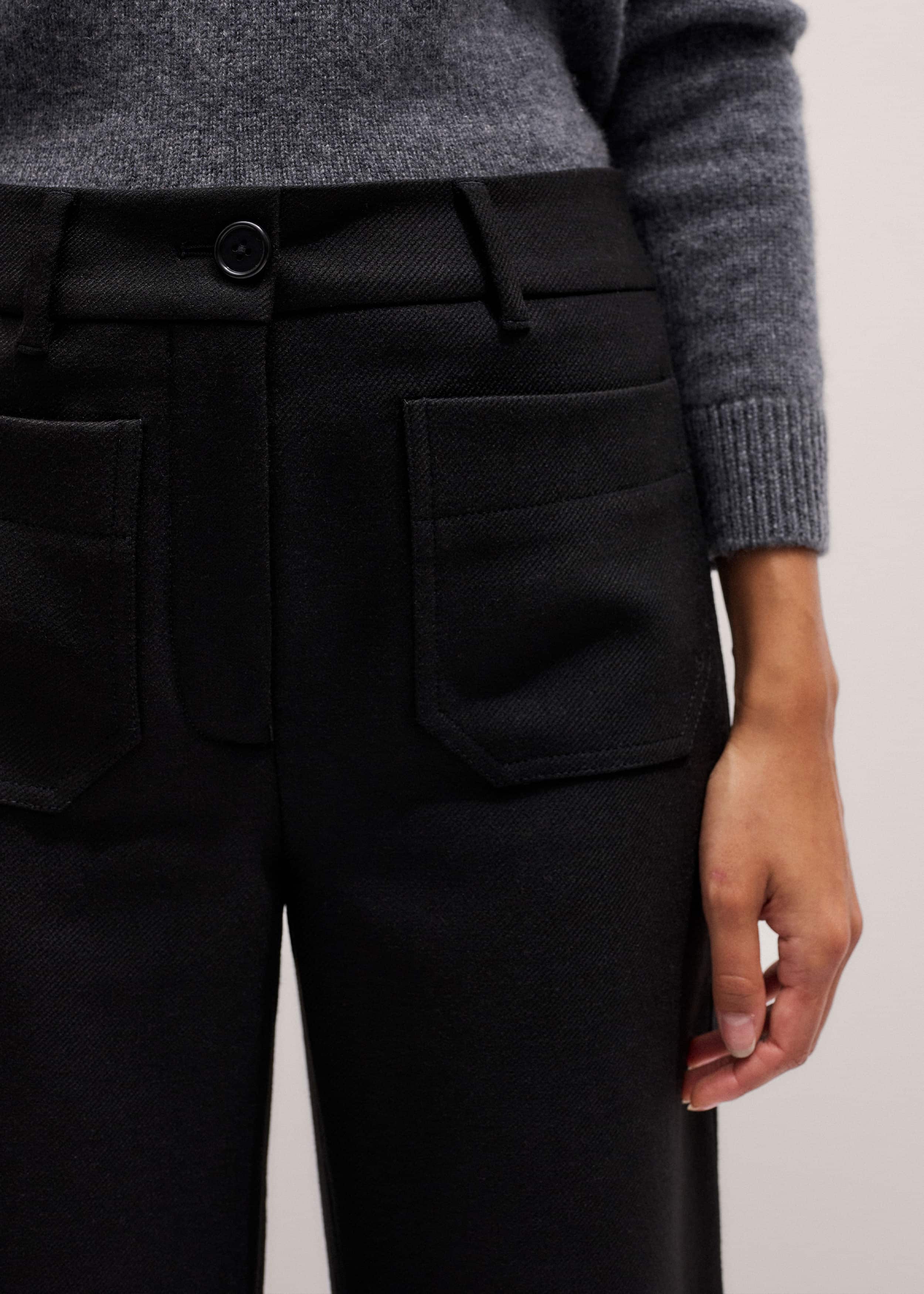 Black Stretch Twill Patch Pocket Cropped Kick-Flare Pant