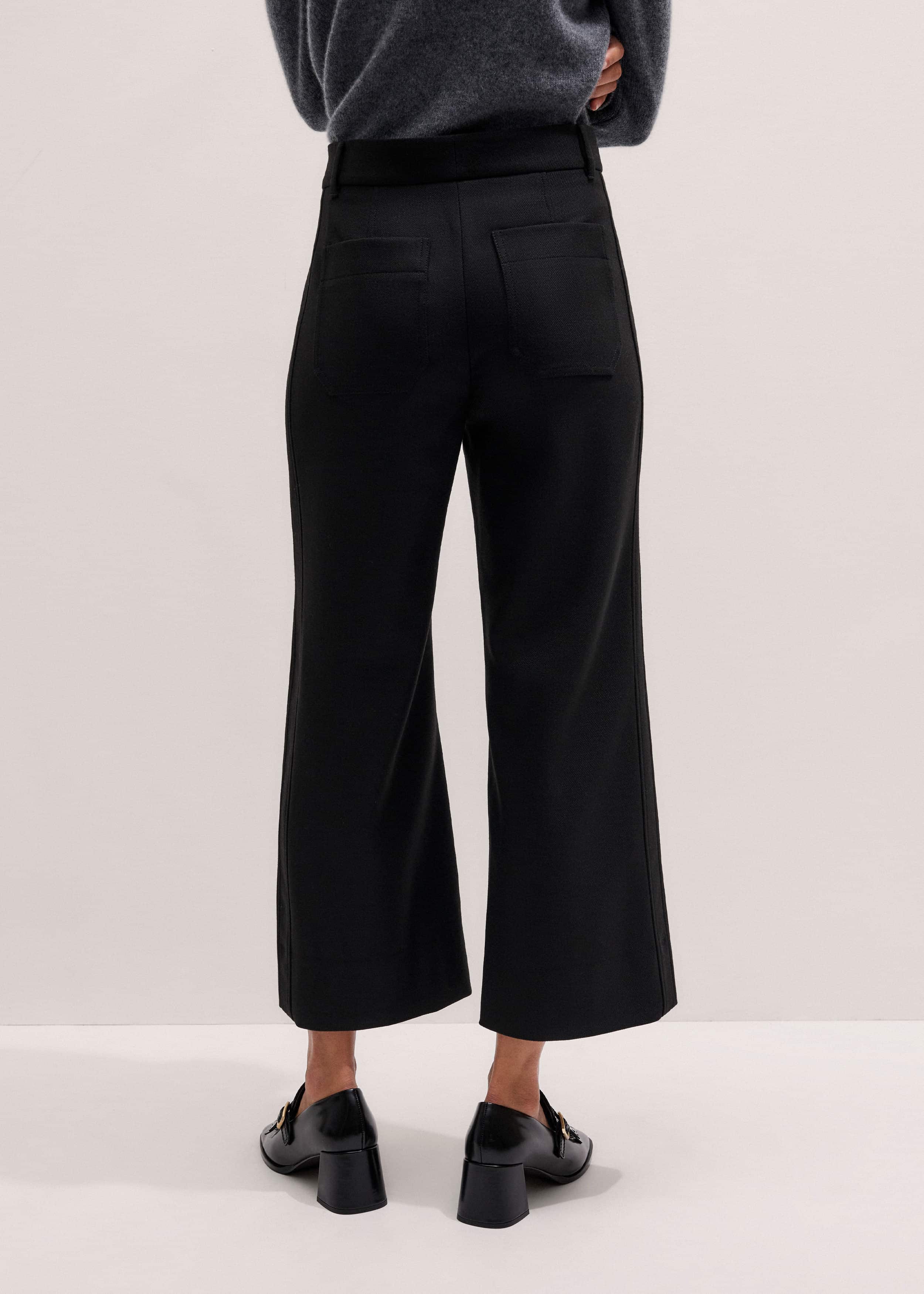 Black Stretch Twill Patch Pocket Cropped Kick-Flare Pant
