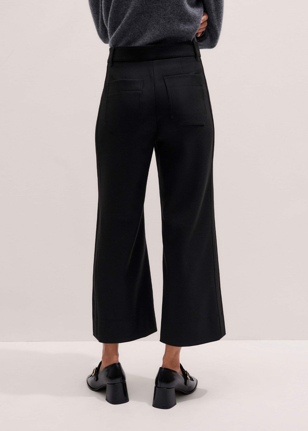Black Stretch Twill Patch Pocket Cropped Kick-Flare Pant