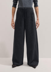 Gray Herringbone Barrel-Leg Pant