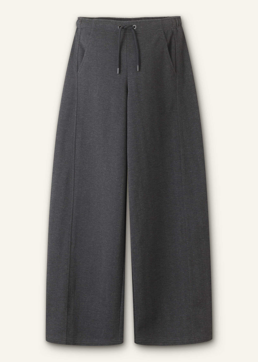 Gray Herringbone Barrel-Leg Pant