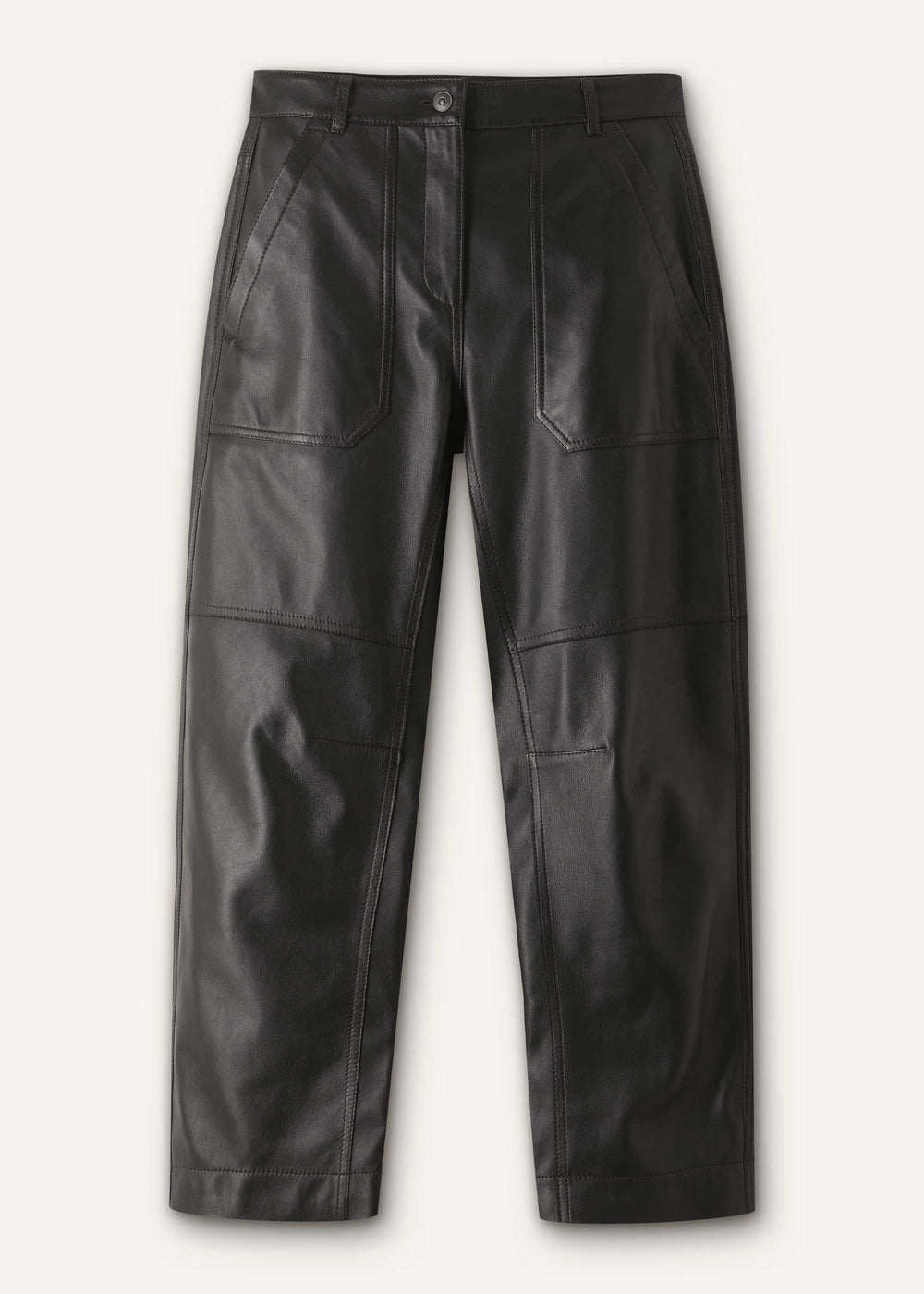 Black Washed Leather Engineered-Leg Pant