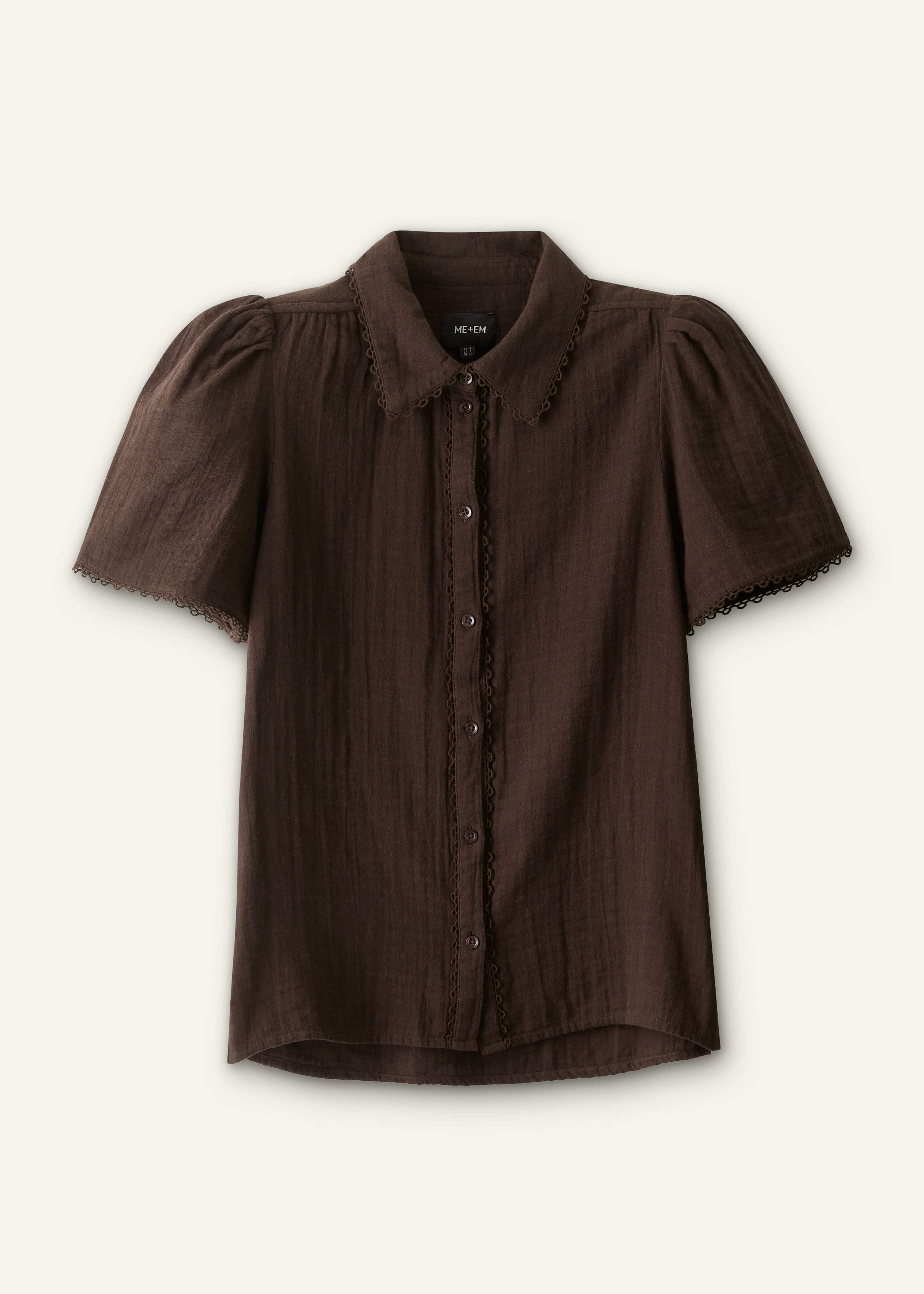 Brown Cheesecloth Trim Detail Blouse
