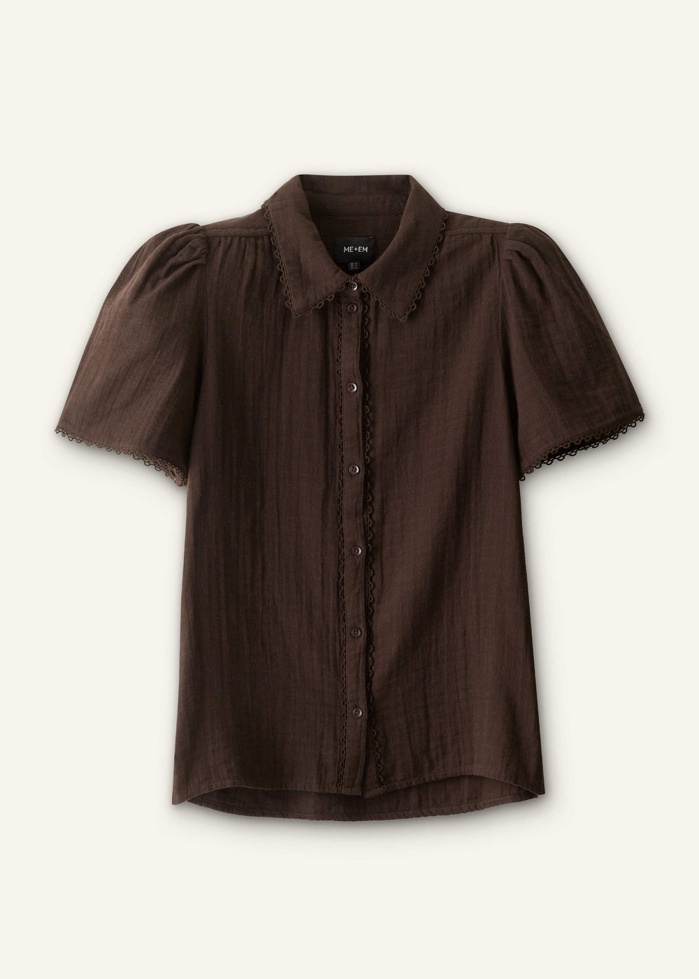 Brown Cheesecloth Trim Detail Blouse