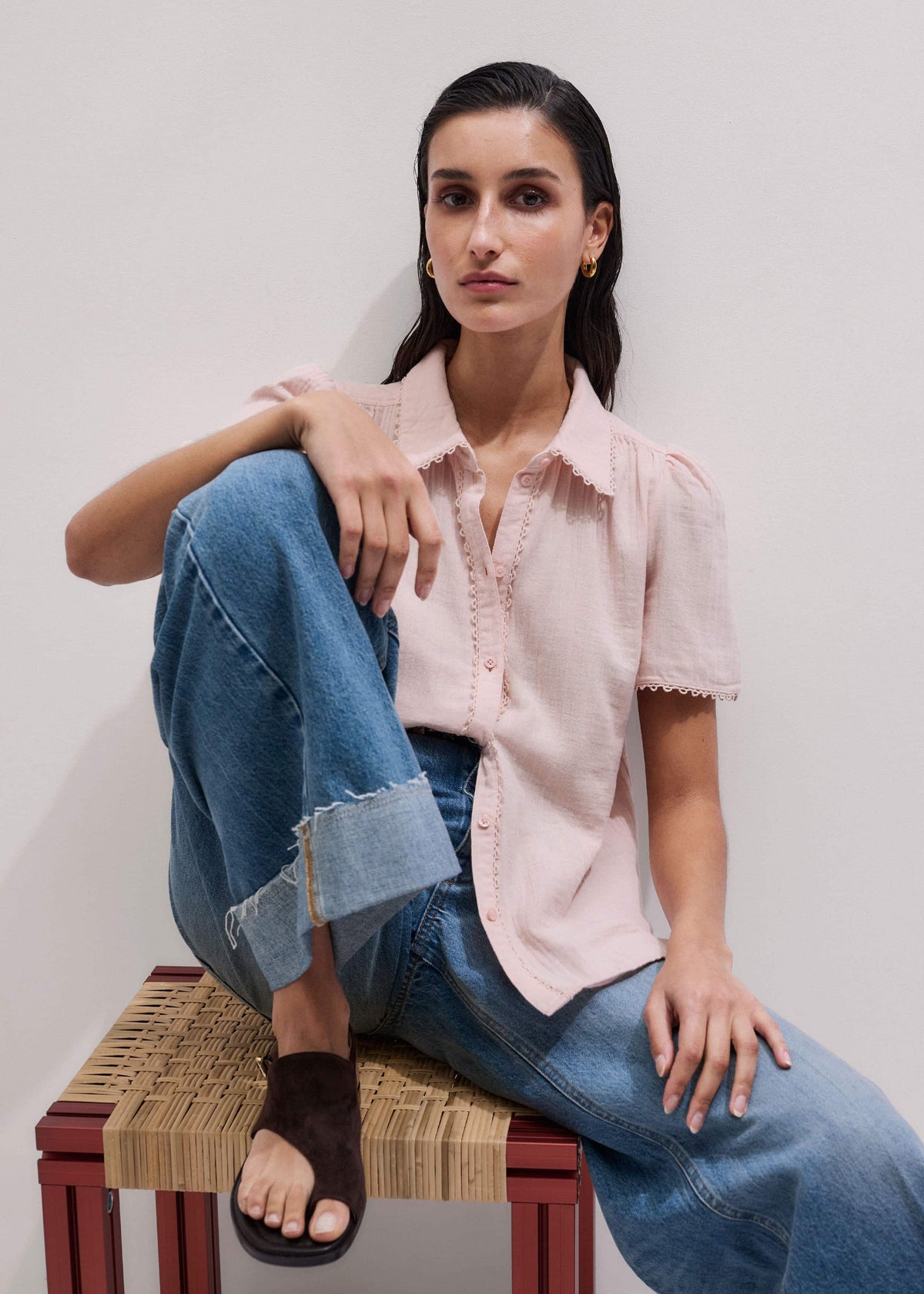 Pink Cheesecloth Trim Detail Blouse