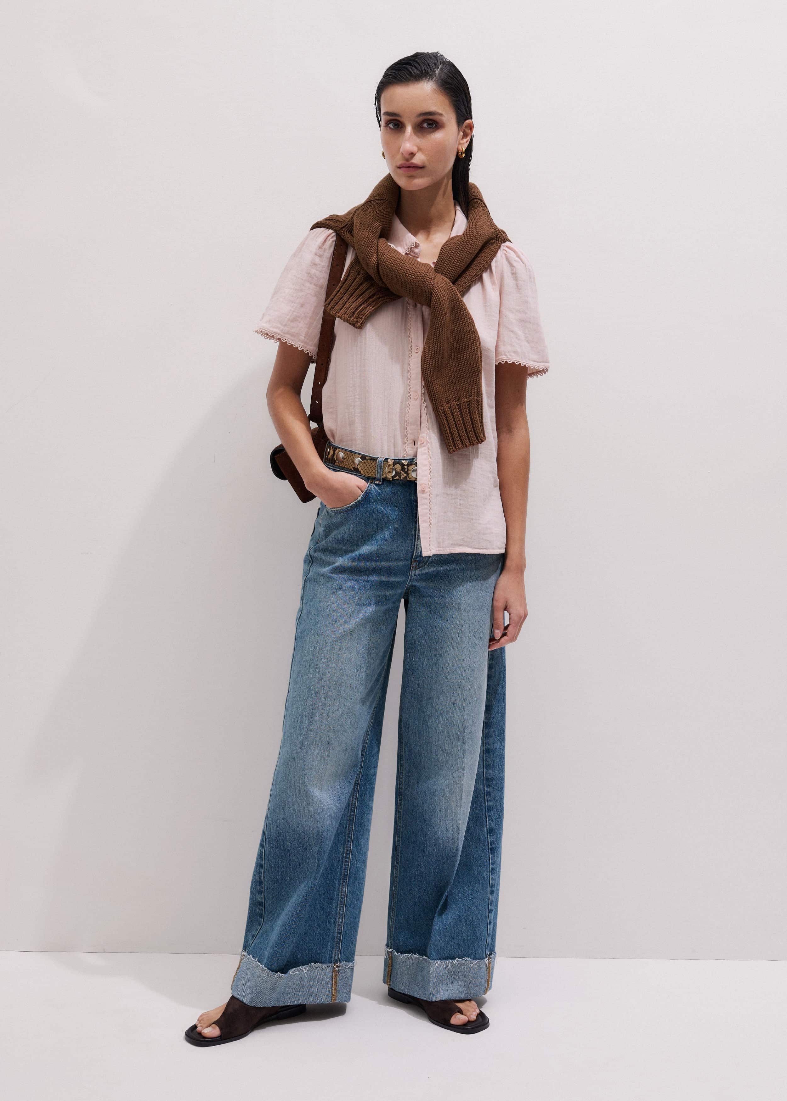 Pink Cheesecloth Trim Detail Blouse