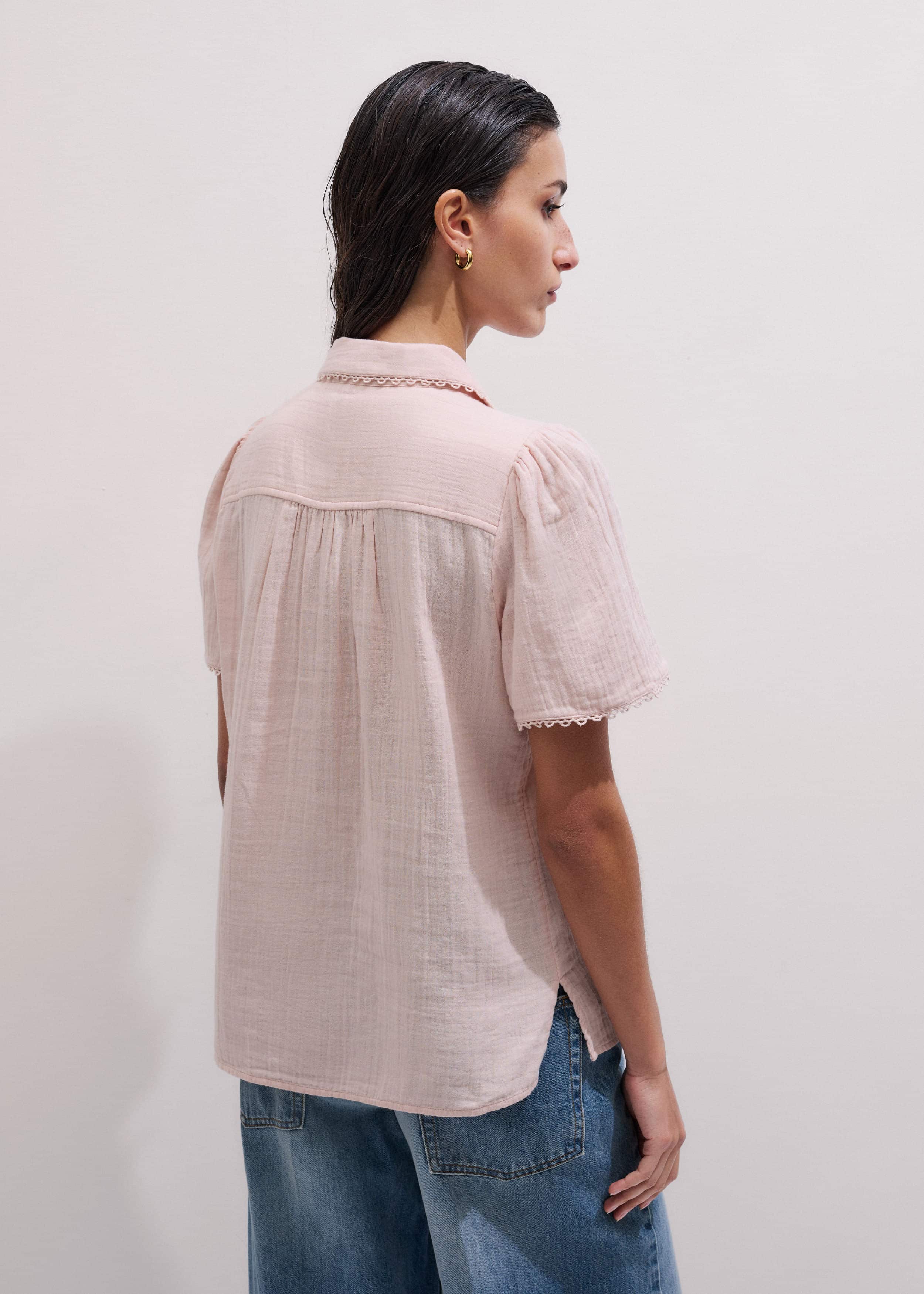 Pink Cheesecloth Trim Detail Blouse