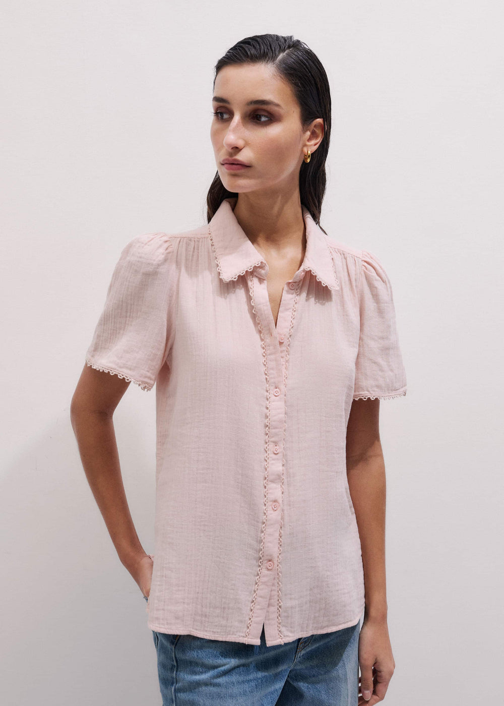 Pink Cheesecloth Trim Detail Blouse