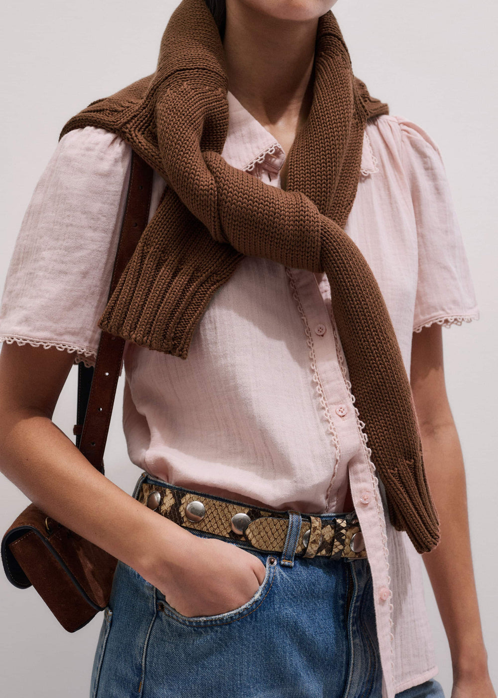 Pink Cheesecloth Trim Detail Blouse