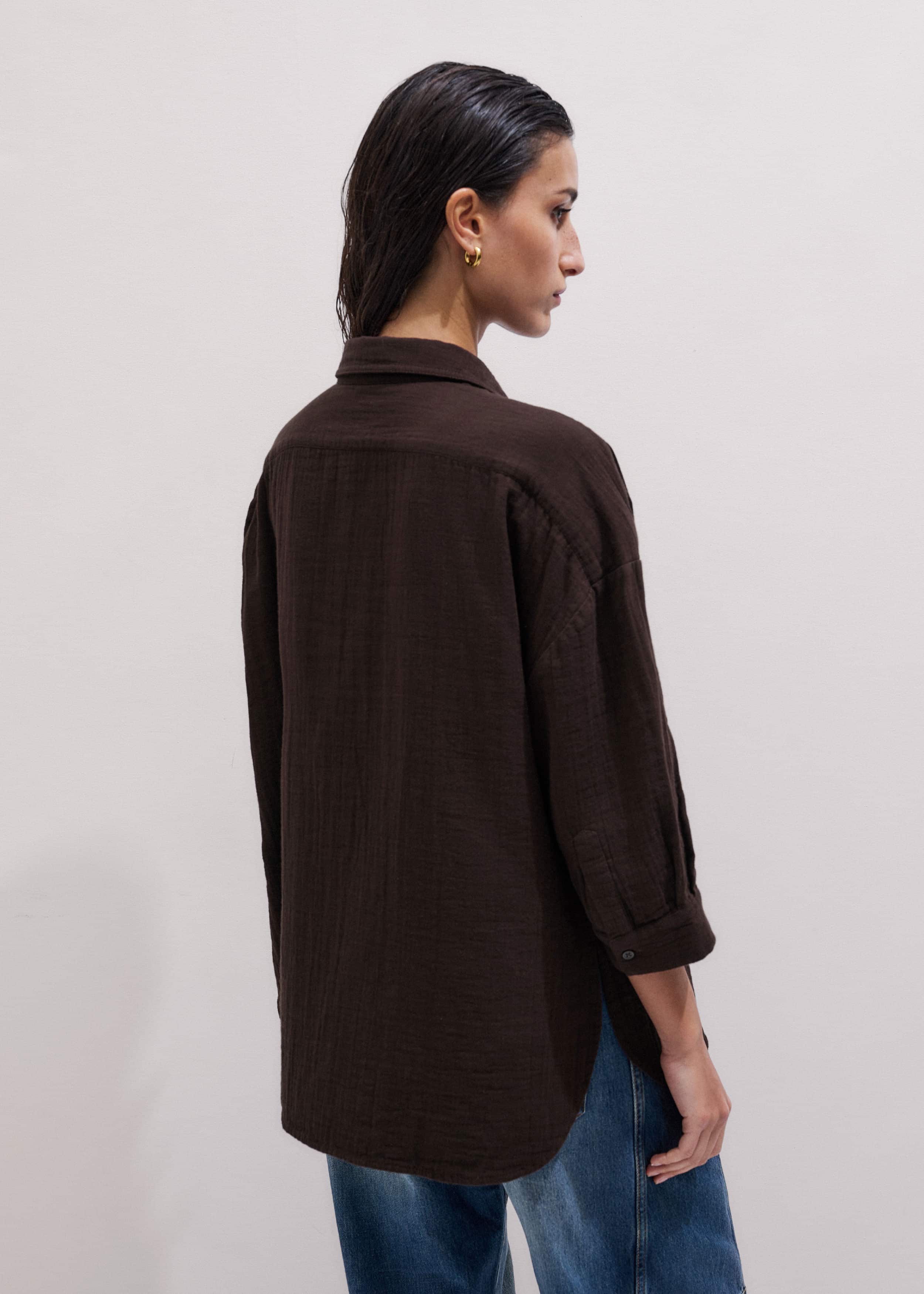 Brown Cheesecloth Relaxed Summer Shirt