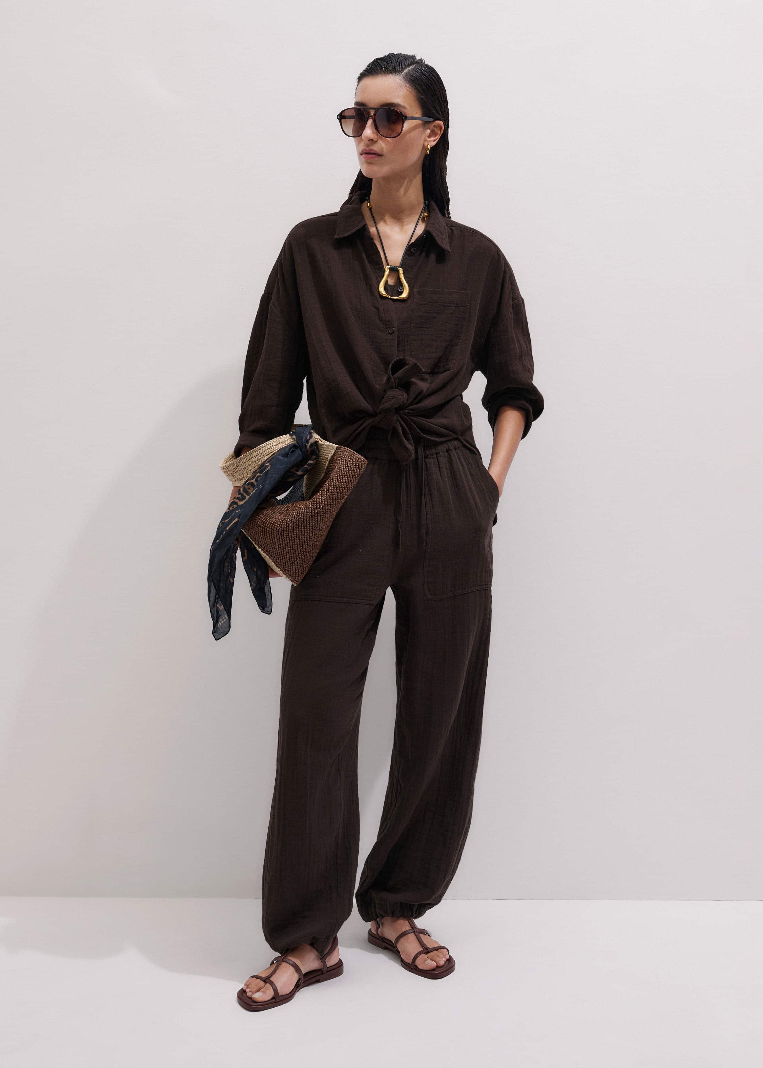 Brown Cheesecloth Relaxed Summer Shirt