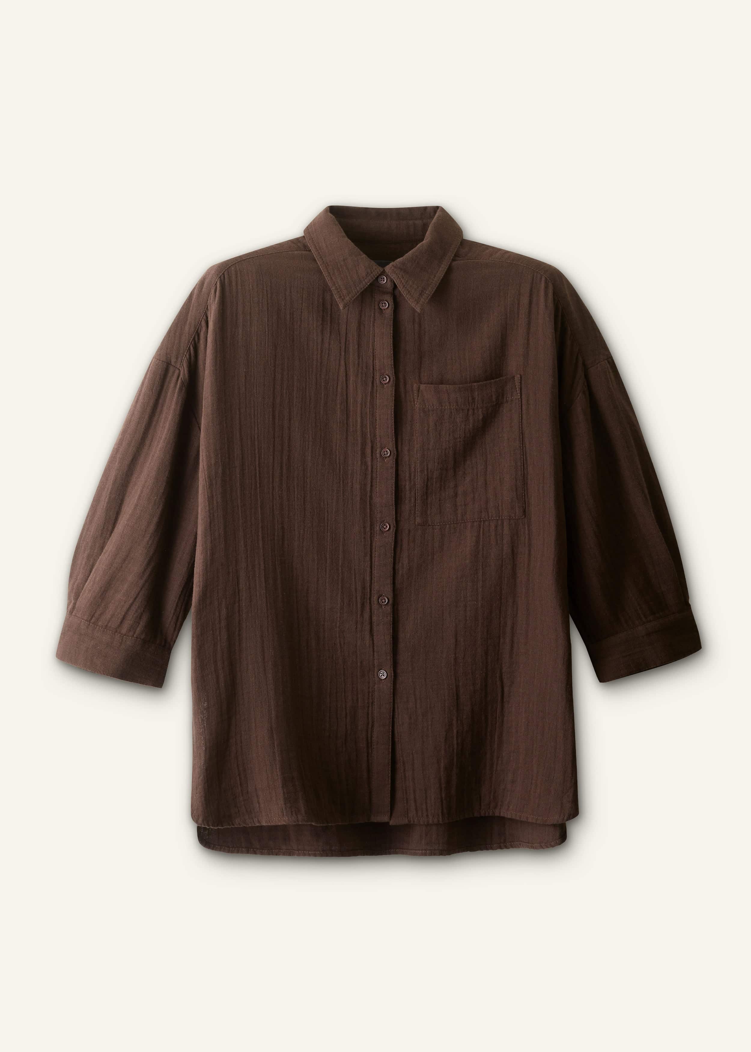 Brown Cheesecloth Relaxed Summer Shirt