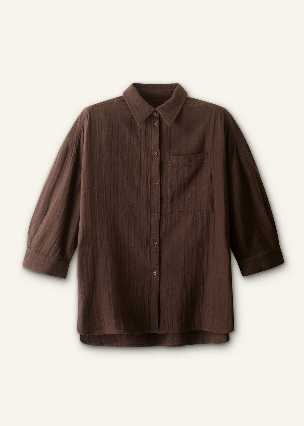 Brown Cheesecloth Relaxed Summer Shirt