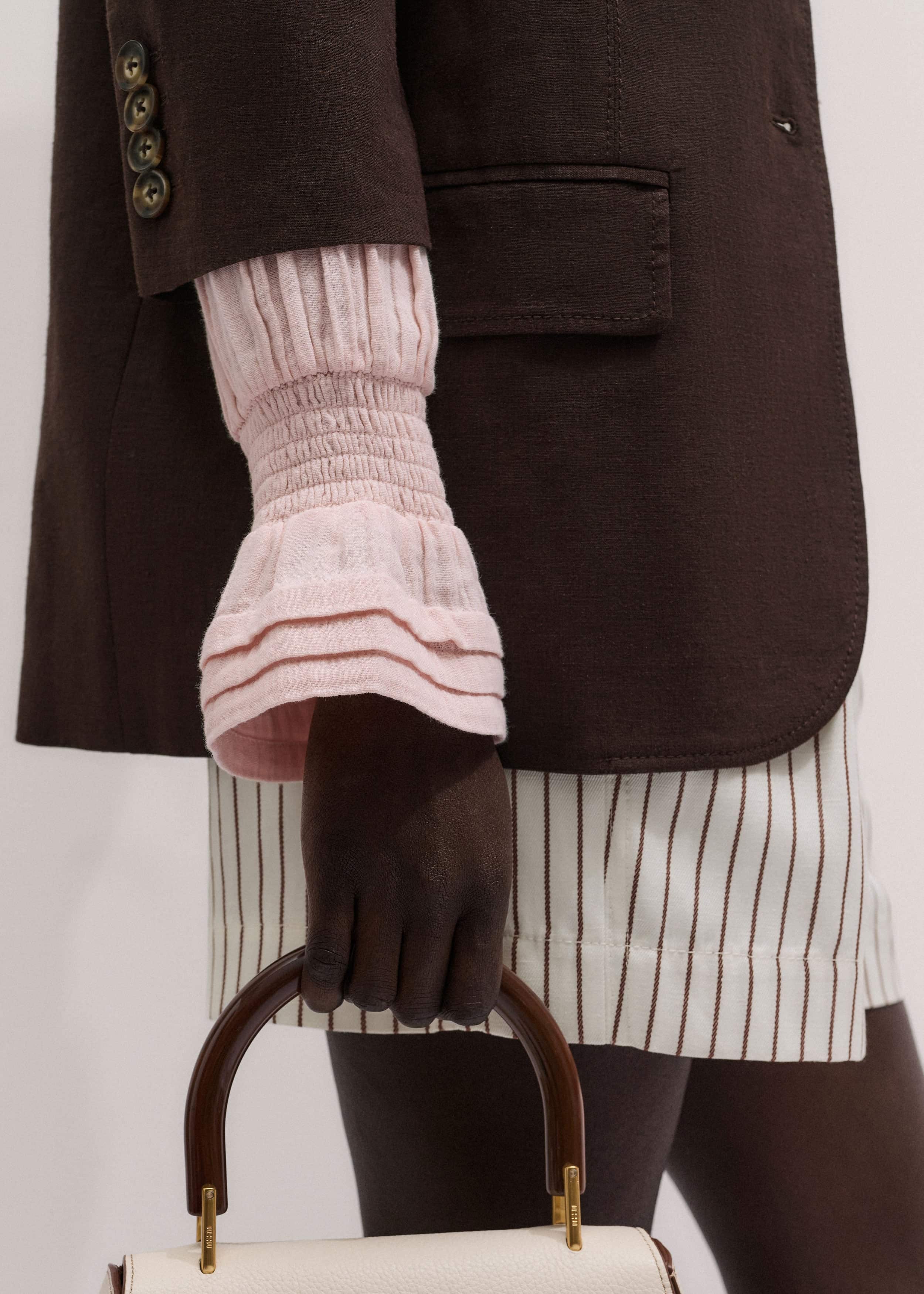 Pink Pleat Detail Long Sleeve Cheesecloth Blouse