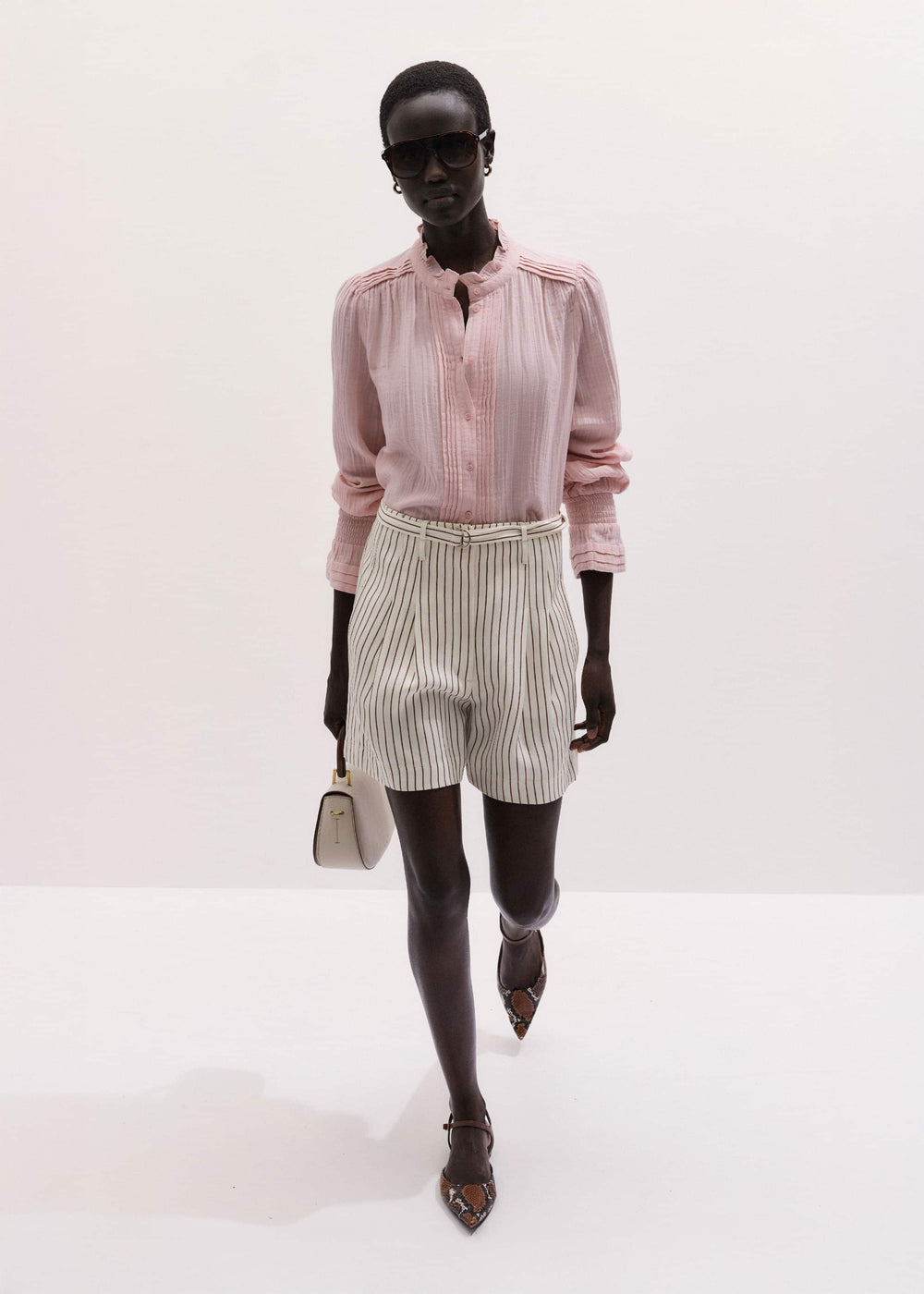 Pink Pleat Detail Long Sleeve Cheesecloth Blouse