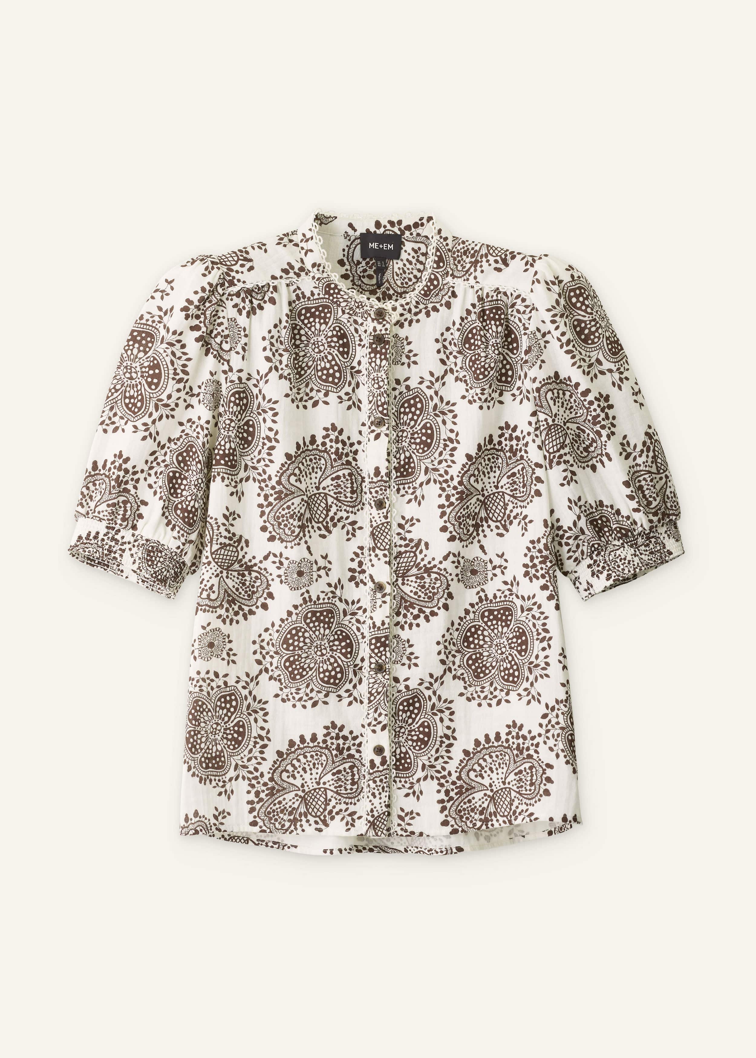 White Cheesecloth In-Full-Bloom Print Straight Blouse