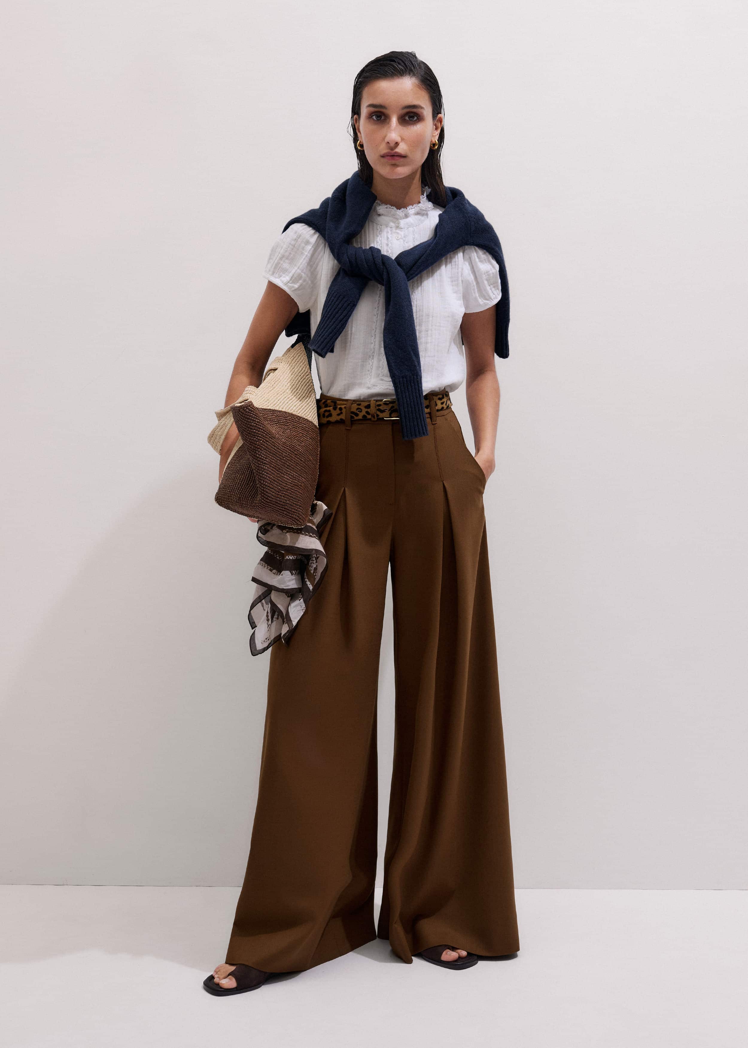 White Straight Cheesecloth Cap-Sleeve Blouse