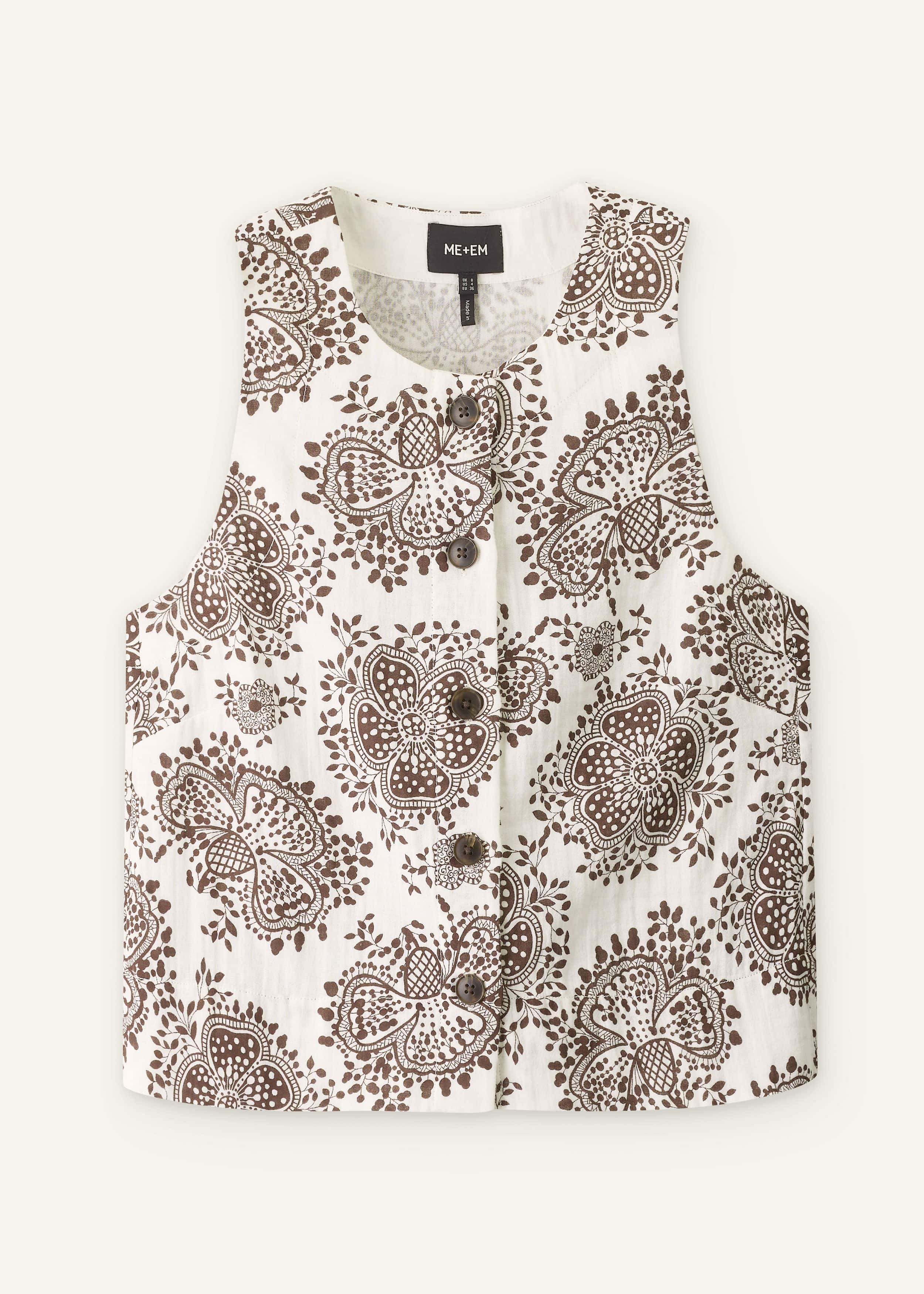 White Cheesecloth Full Bloom Print Short Straight Top