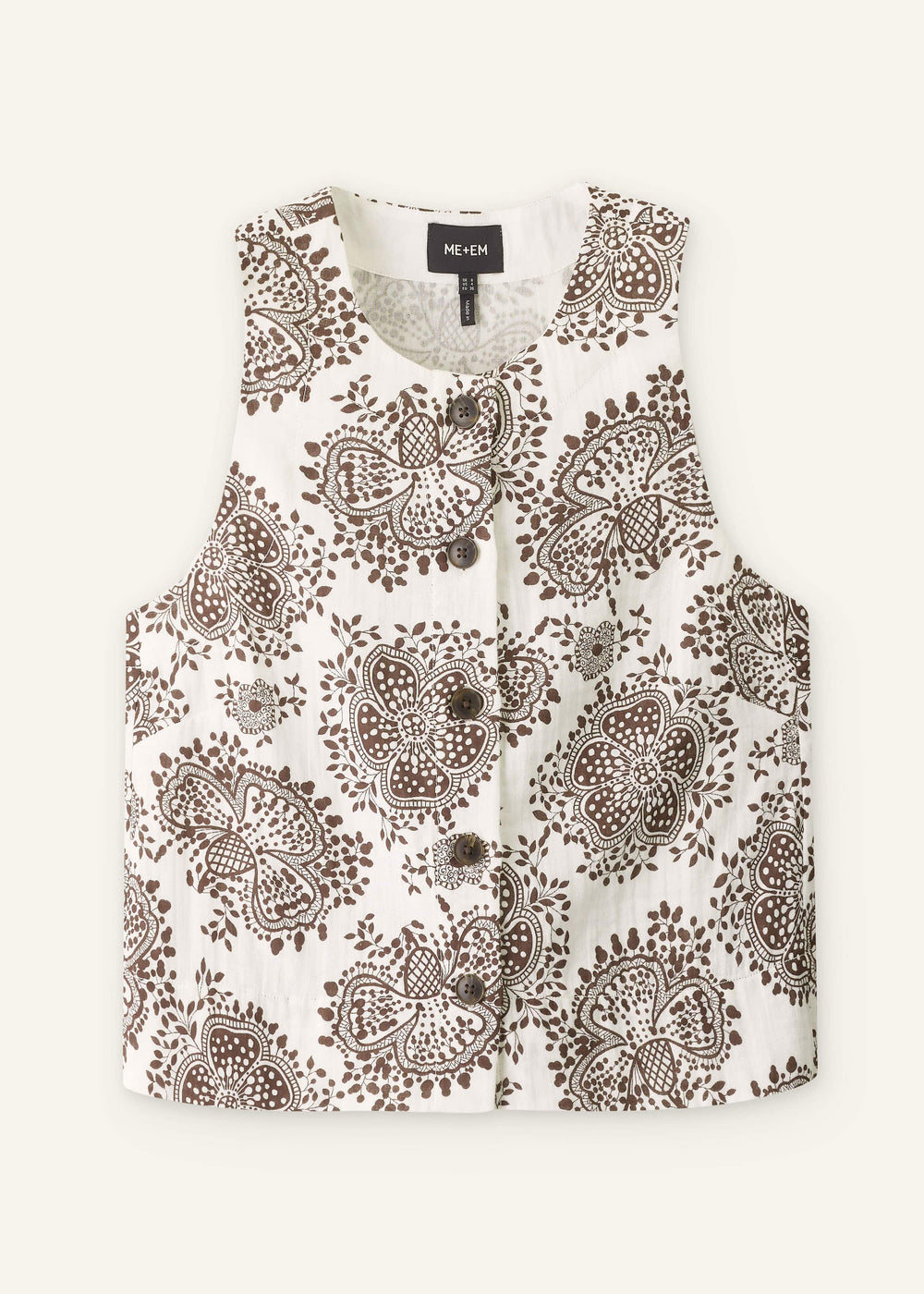 White Cheesecloth Full Bloom Print Short Straight Top