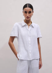 White Cheesecloth Trim Detail Blouse