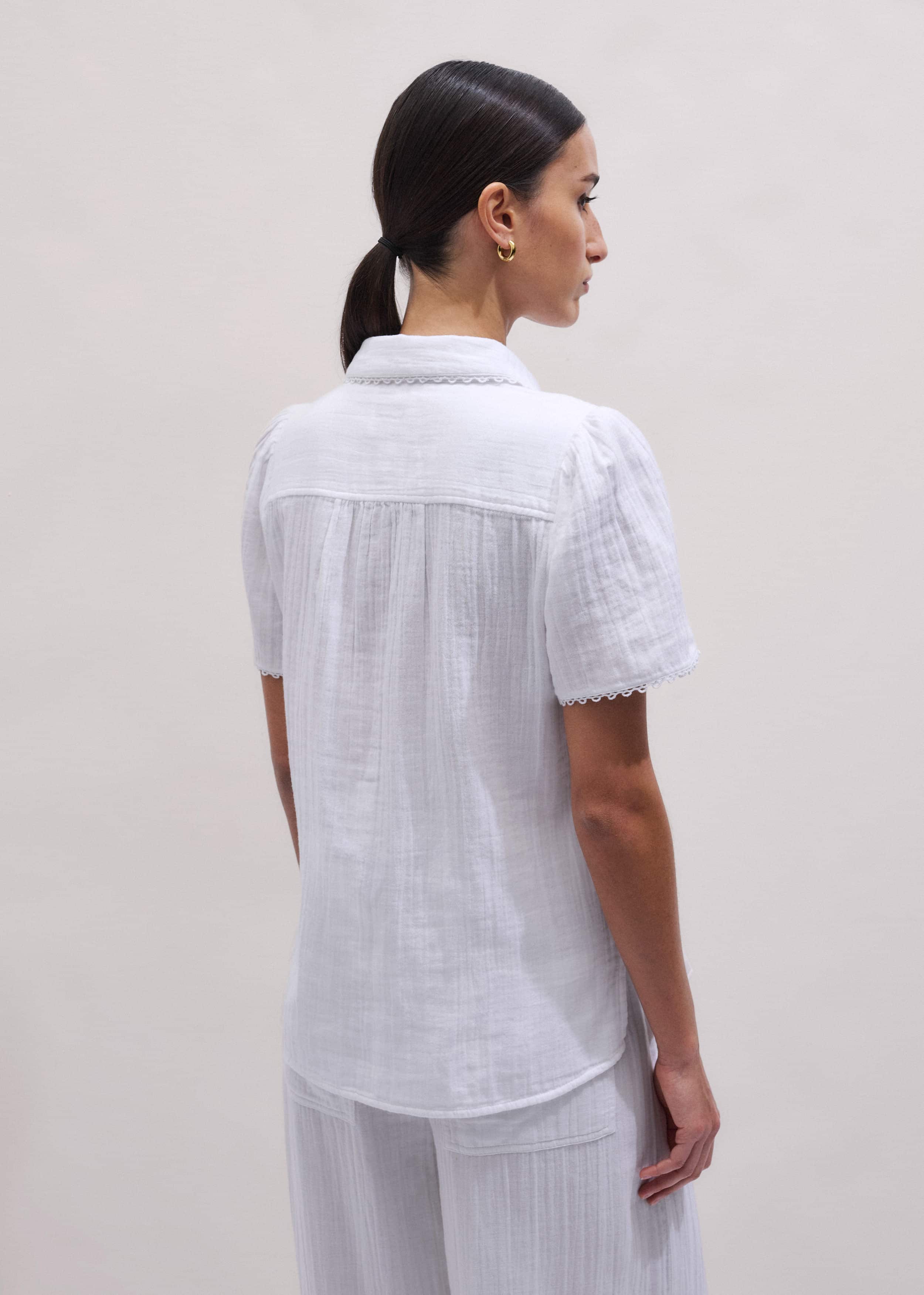 White Cheesecloth Trim Detail Blouse