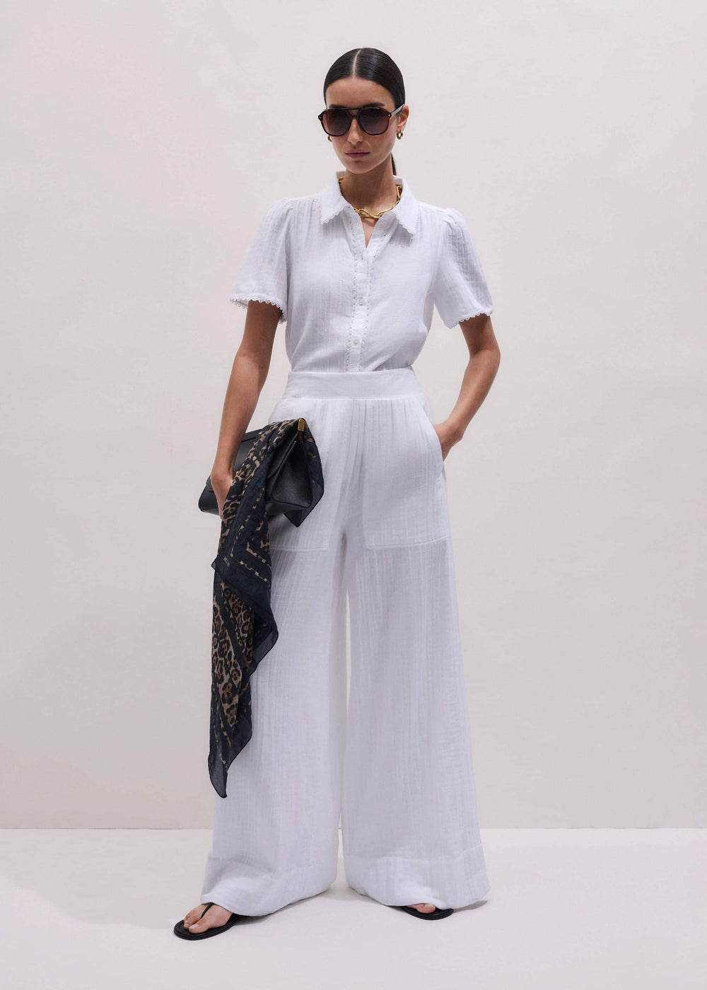 White Cheesecloth Trim Detail Blouse