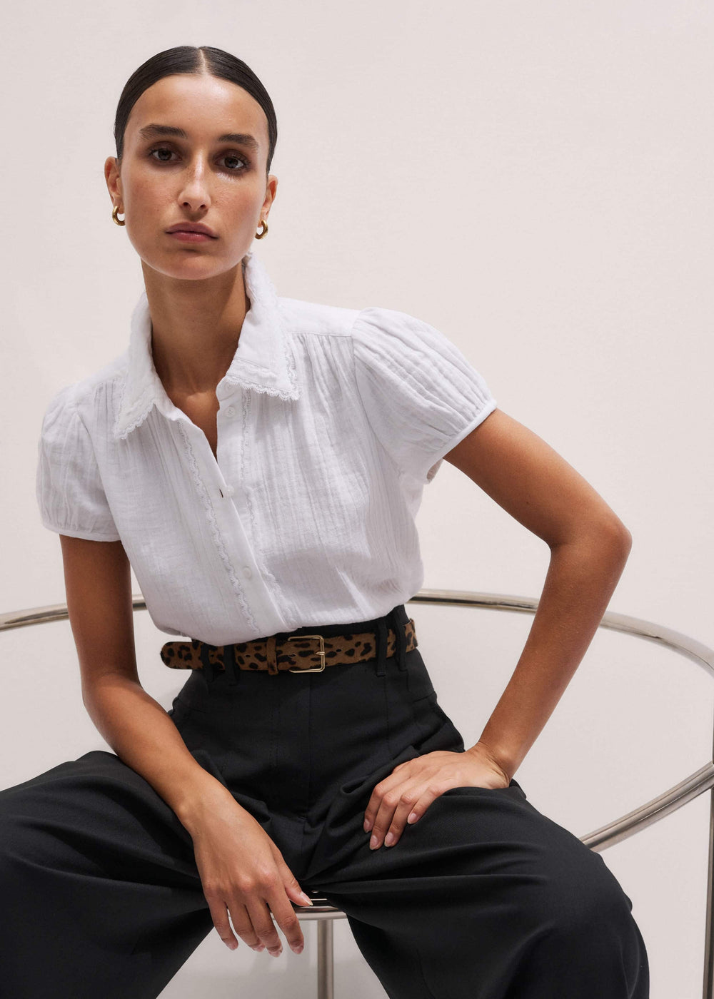 White Cheesecloth Cap-Sleeve Blouse
