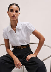White Cheesecloth Cap-Sleeve Blouse