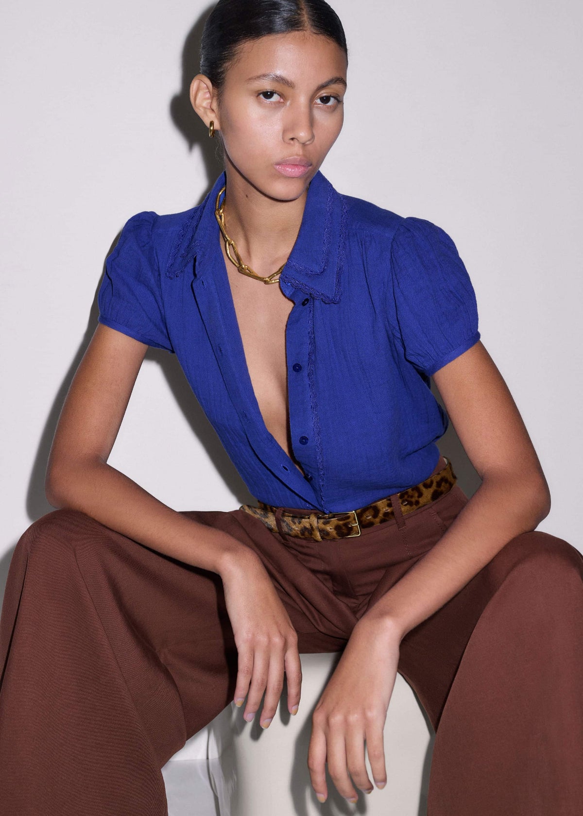 White Cheesecloth Cap-Sleeve Blouse