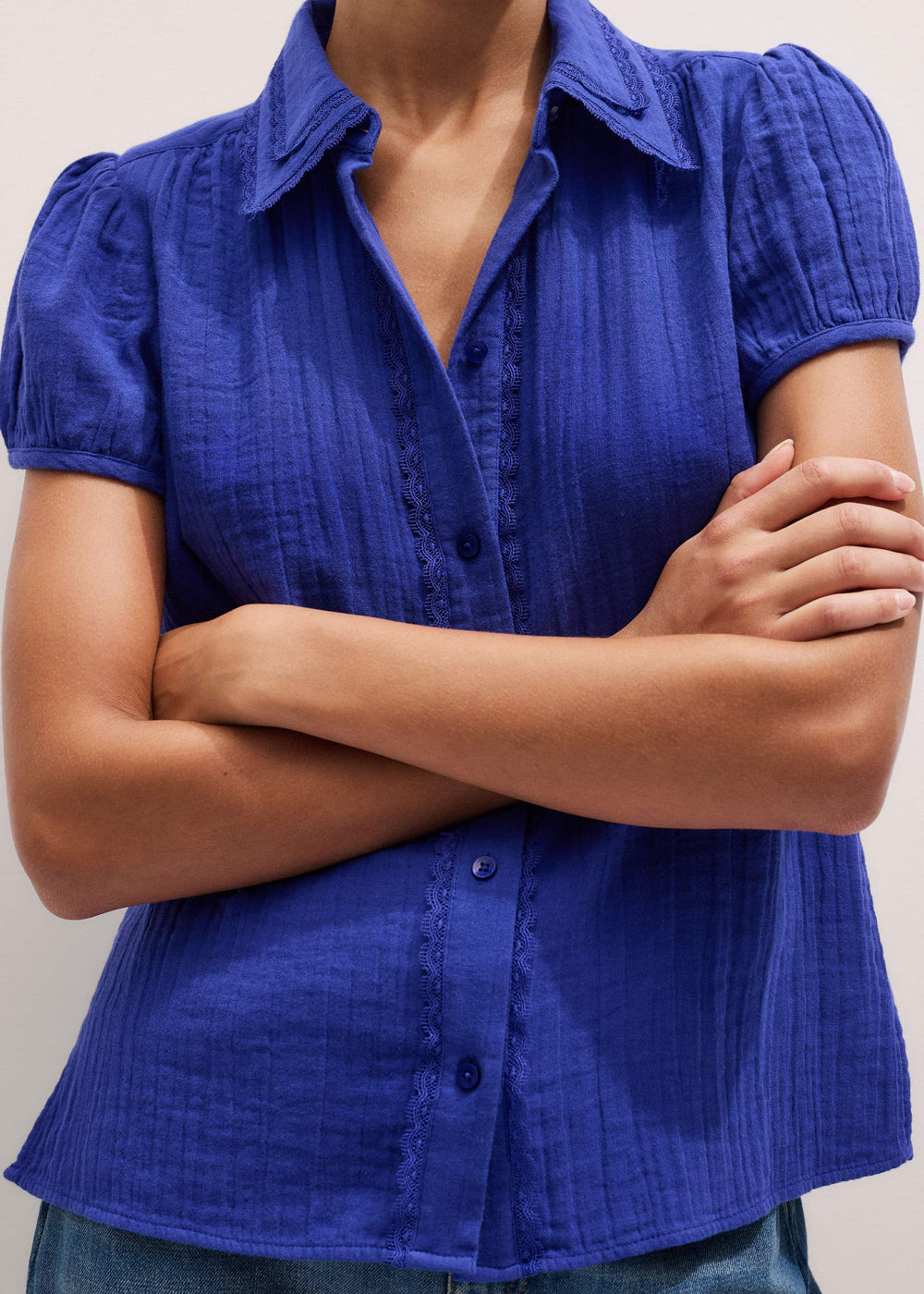 White Cheesecloth Cap-Sleeve Blouse
