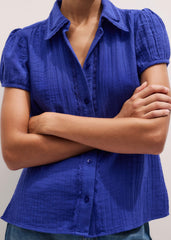 White Cheesecloth Cap-Sleeve Blouse