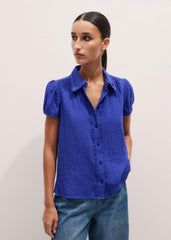 White Cheesecloth Cap-Sleeve Blouse