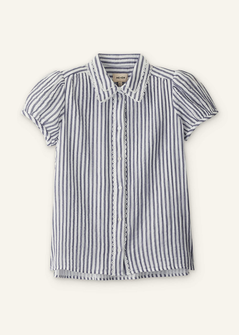Navy Cheesecloth Stripe Cap-Sleeve Blouse