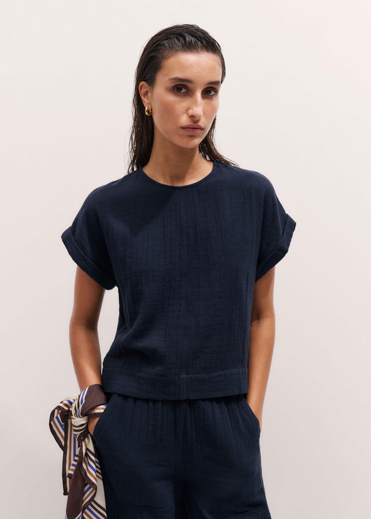 Navy Cheesecloth T-Shirt